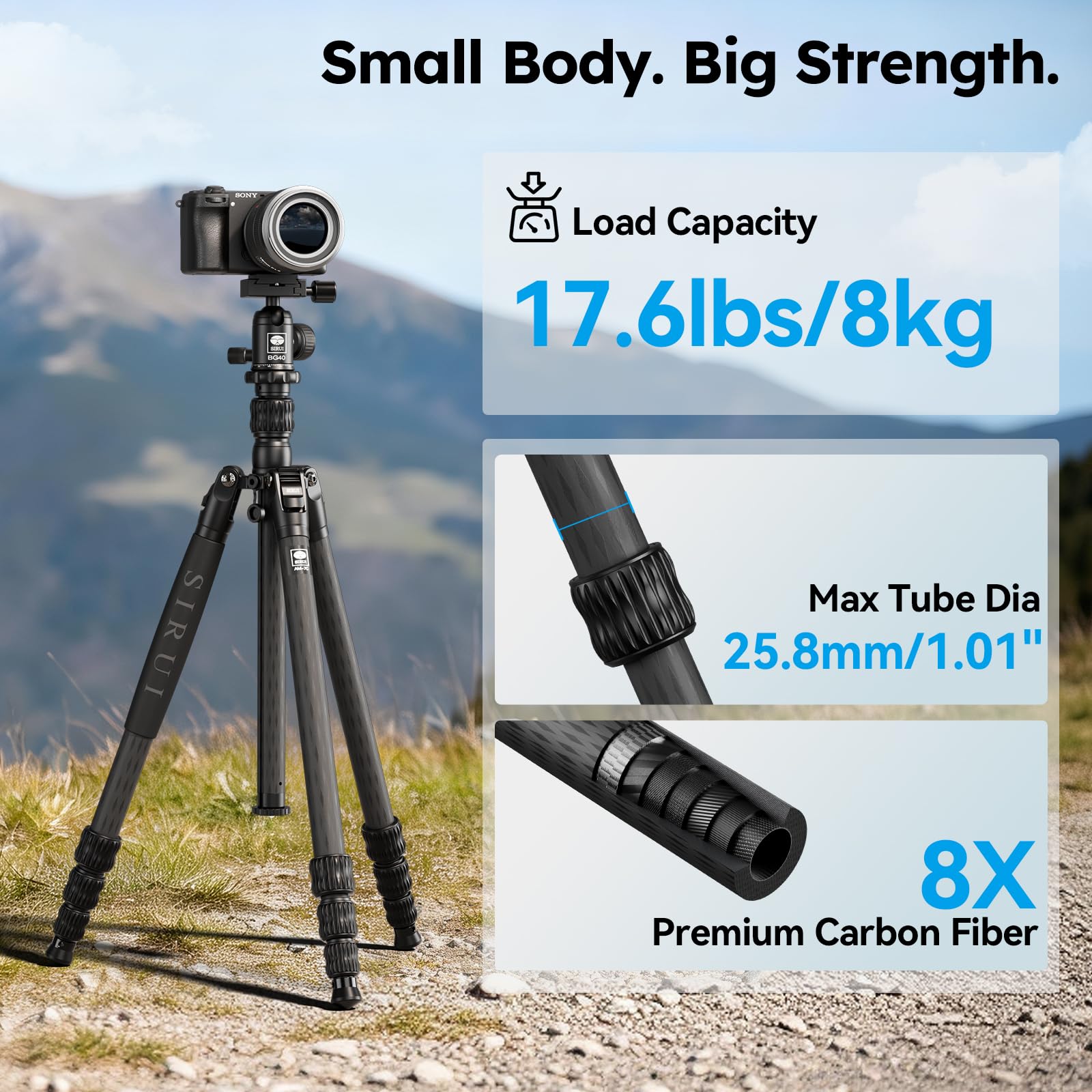 SIRUI AM-7C Carbon statyw podróżny 2 w 1 z głowicą kulową 360°, zdejmowana noga jako kij trekkingowy monopod, nośność 8 kg, maks. 168 cm, lekki statyw do lustrzanek cyfrowych, aparatów bezlusterkowych