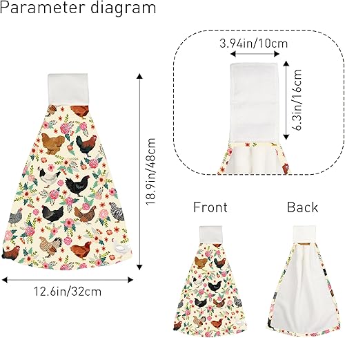 Miniatura 6 de Juego de 2 toallas de mano colgantes de gallo, divertidas toallas de mano de animales con lazo para colgar, 100% algodón, para decoración de cocina