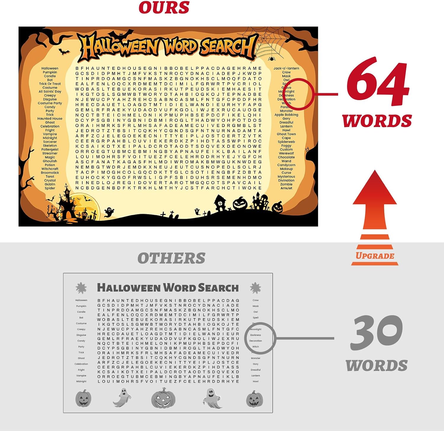 WBCPATY Giant Halloween Word Search Poster Game Large Size 53" X 36"