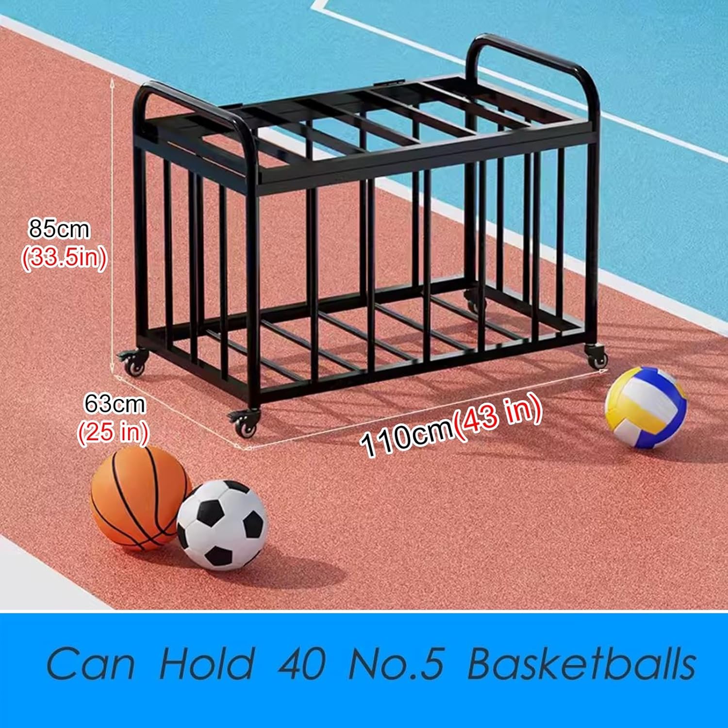 Commercial Gym Ball Storage Cart - Holds 40 Basketballs, Exercise Balls & Sports Equipment - Mobile Organizer with Wheels for Schools, Playgrounds & Garages