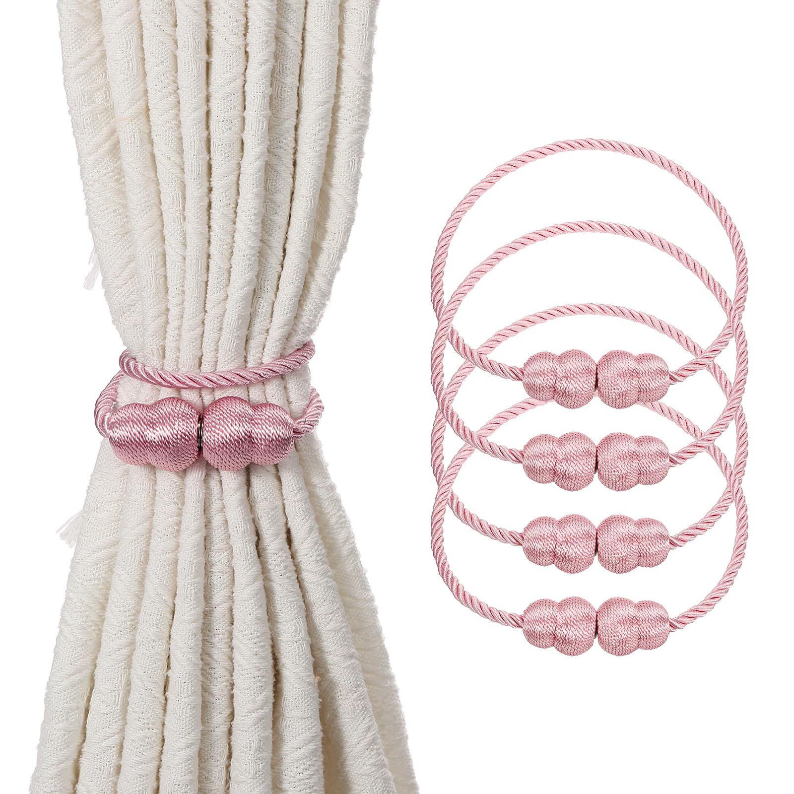 sourcing map 4Pcs Magnetic Curtain Tiebacks, Elegant Weave Curtain Tie Backs Decorative Window Treatment Holdbacks for Drape Home Bedroom Living Room Office Decoration, Pink