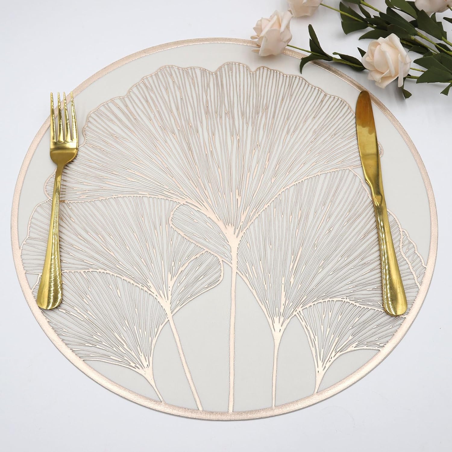 Crisjanggo 15 inch Gold Leaf Vinyl Placemats Waterproof Non