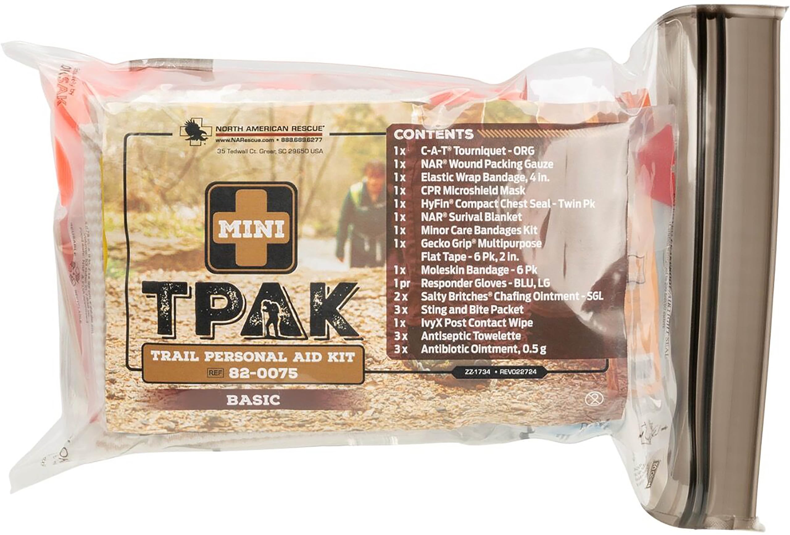 North American Rescue Mini T-PAK Trail Personal First Aid Kit NAR Safety TPAK Kit for Backpacking, Camping, Hiking (82-0075)