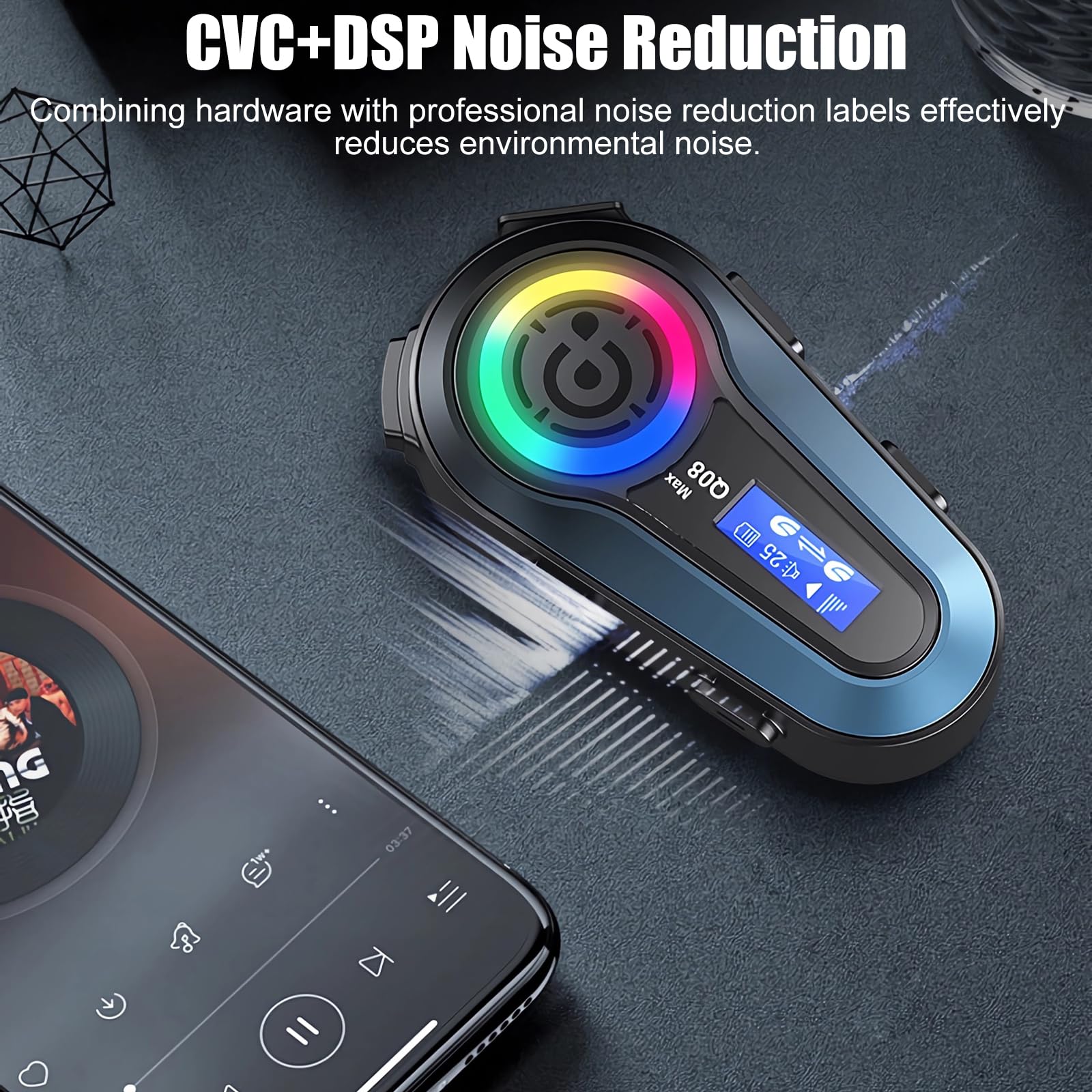 OBEST Zestaw słuchawkowy motocyklowy Intercom, kask motocyklowy Bluetooth 5.3, słuchawki z redukcją szumów z głośnikami Hi-Fi, dzielenie się muzyką, interkomem, odpowiedni do jazdy konnej, jazdy na