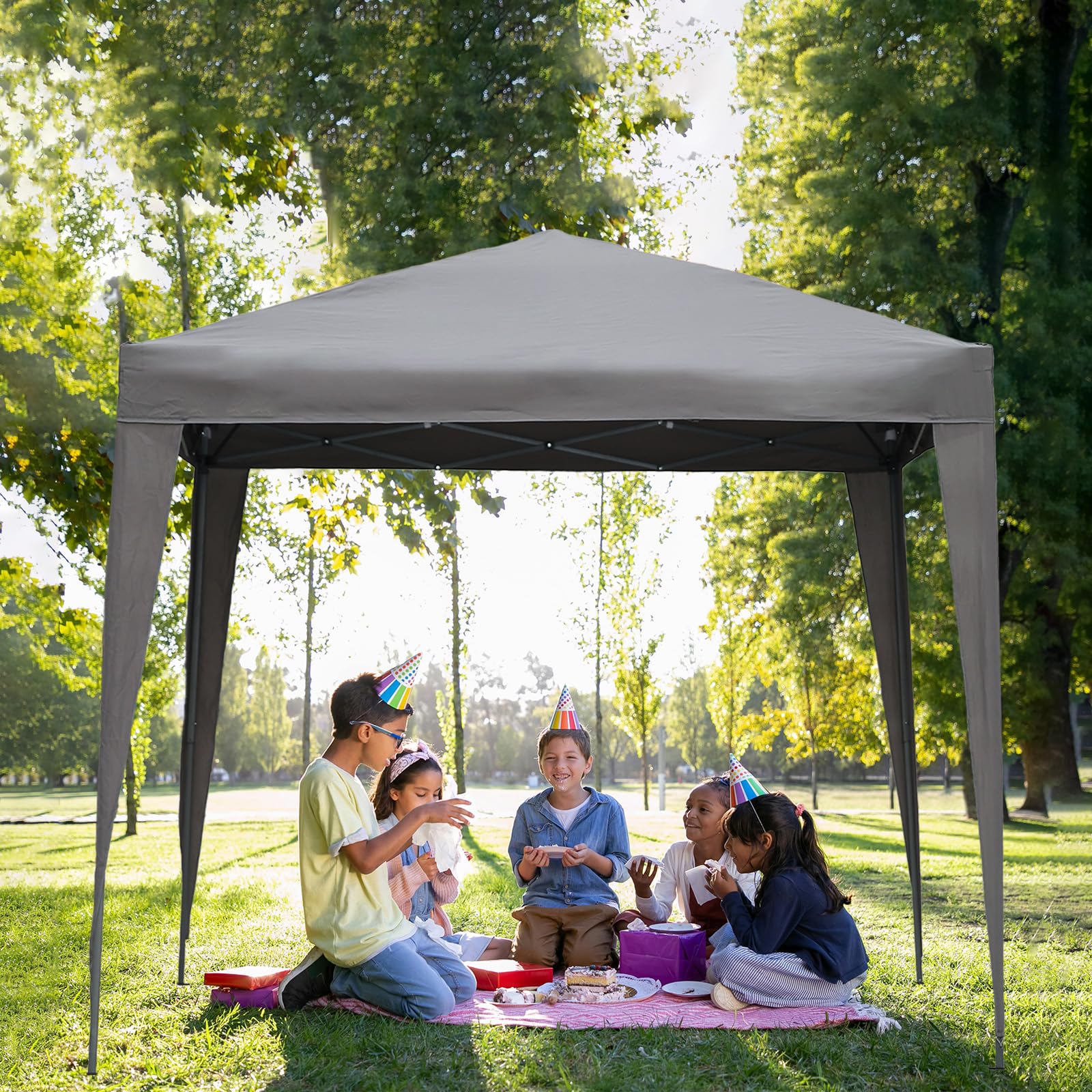 Angel Living 2.5x2.5 m Tente Pliante avec 2 Côtés, Résistant à l'eau et Aux UV, Tonnelle Pavillon avec Un Sac de Transport, Tente Pliante pour Jardin Patio à l'Air Libre (Gris)