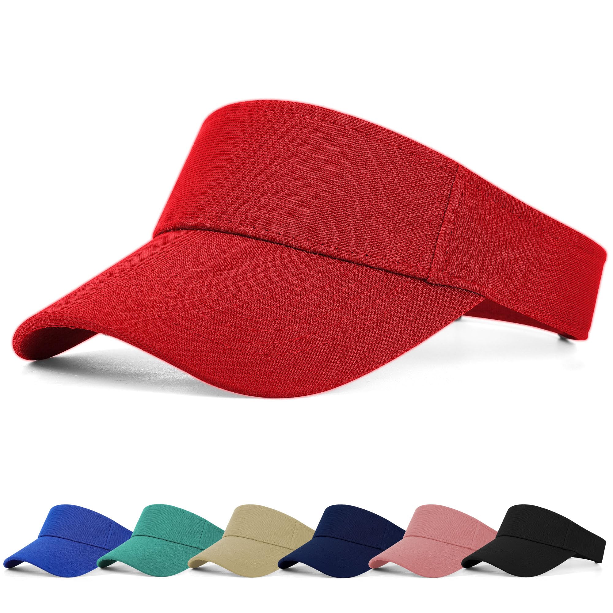 FCHUI Sun Visor Cap - Women Ponytail Baseball Cap for Women and Ladies, Long Peak Thicker Sweatband Adjustable Hat for Golf Cycling Fishing Tennis Running Jogging Visor Hats for Men (Red)