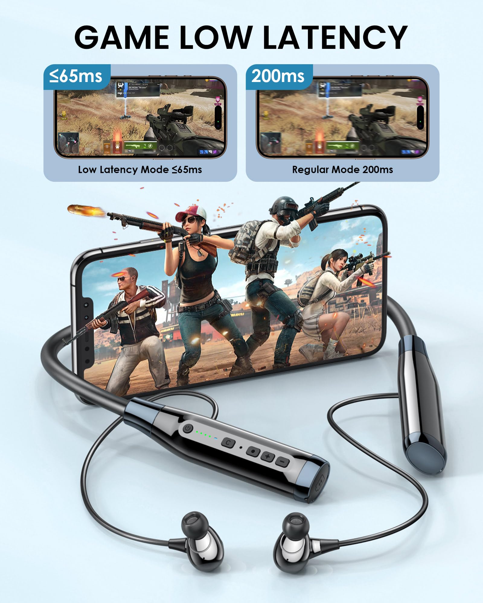 LAMA Słuchawki Bluetooth z pałąkiem na szyję, bezprzewodowe słuchawki IPX5, wodoszczelne, z mikrofonem redukcji szumów, dźwięk stereo HD, sportowe słuchawki douszne z 100 godzinami odtwarzania