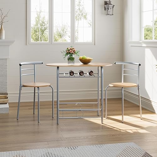 Miniatura 9 de Yaheetech Juego de mesa de comedor de 3 piezas, juegos de mesa de cocina y sillas para 2, juego de mesa de bistró compacto con patas de acero,