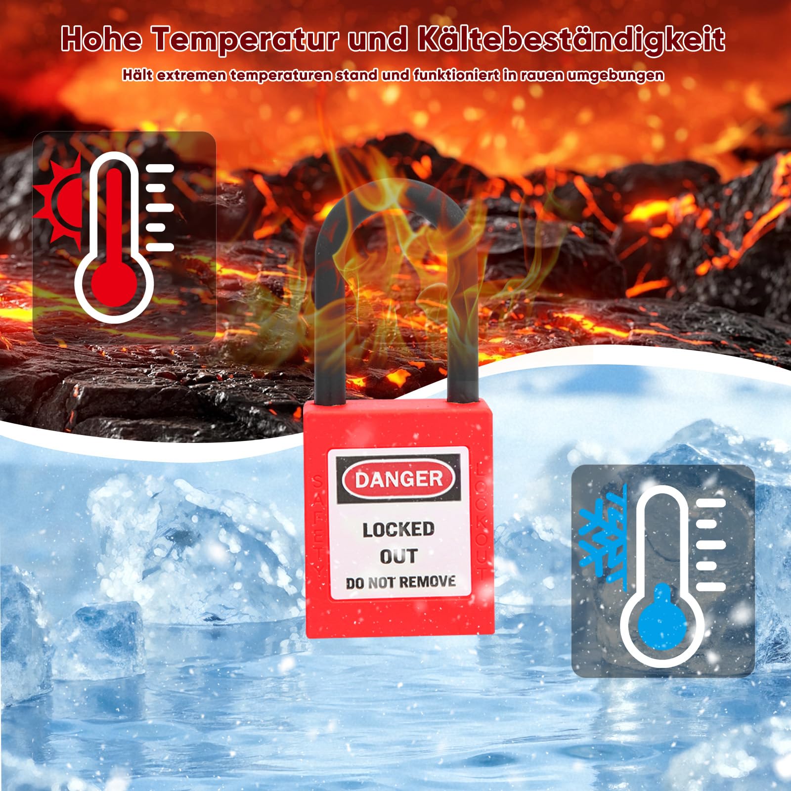 10 lucchetti a catena Lockout Tagout da 38mm, Lucchetto di sicurezza Loto in nylon rosso con 2 chiavi ciascuno, Etichetta scrivibile e stampa di avviso per applicazioni industriali