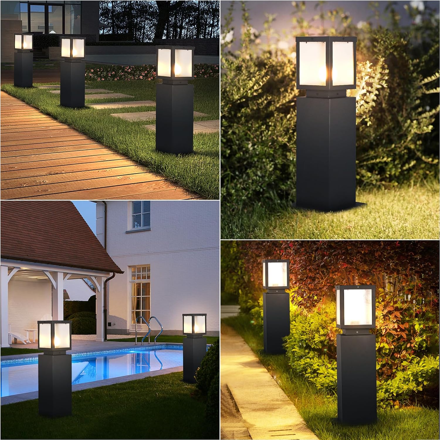 Outdoor Landscape Path Light Modern Black Waterproof Bollard Light Outside Housing Pathway Light Aluminum Walkway Lighting Hardwired E26 Sideway Post Pole Lighting Patio Porch Exterior Lawn Floor Lamp