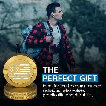 Premium Pouch Container | Metal Can | Moisture & Odor Proof Snus Can | Accessories | Laser Engraved American Flag Design (Gold)