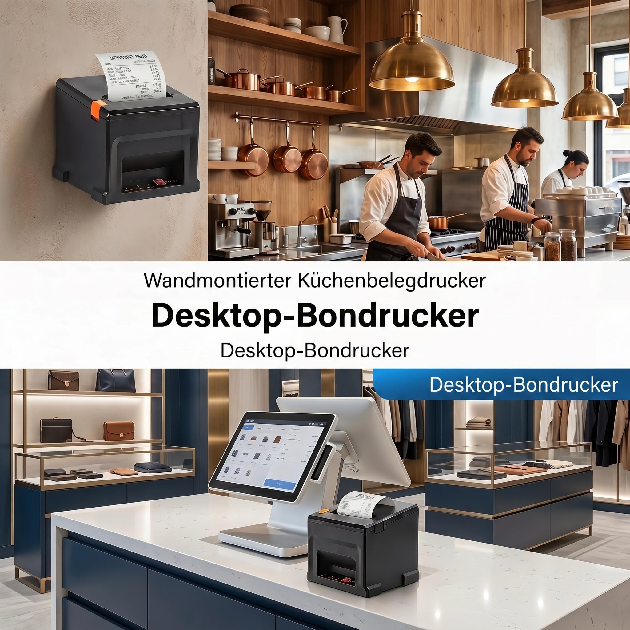 Thermodrucker 80mm Mobiler Einsatz, USB & Bluetooth, 300mm/s, Nur für Windows/Mac, Inkl. 5 Rollen + 58mm Adapter
