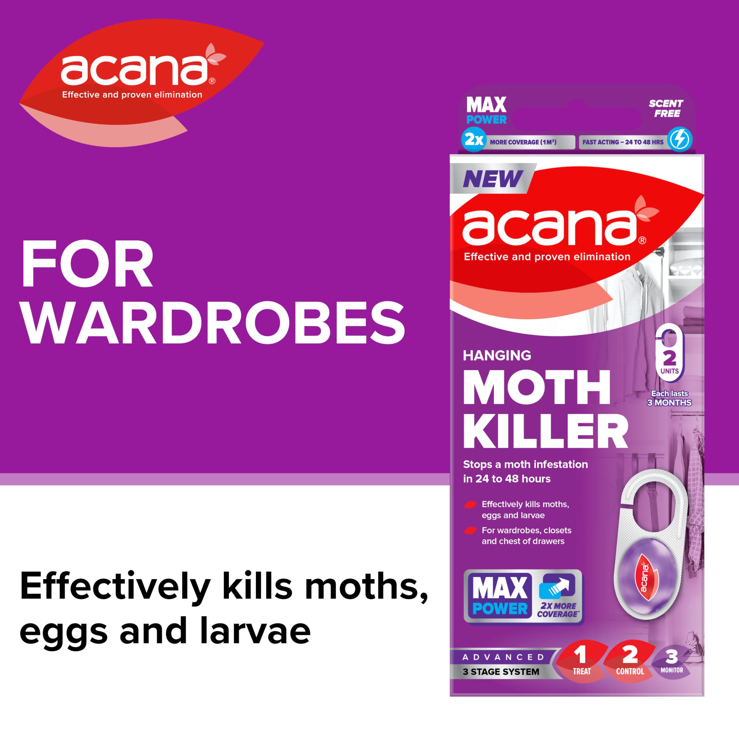 Acana Hanging Moth Killer 2 pack For Wardrobes - Max Performance - Kills in 24 to 48 Hours - Protects Clothing & Bedding — view 2