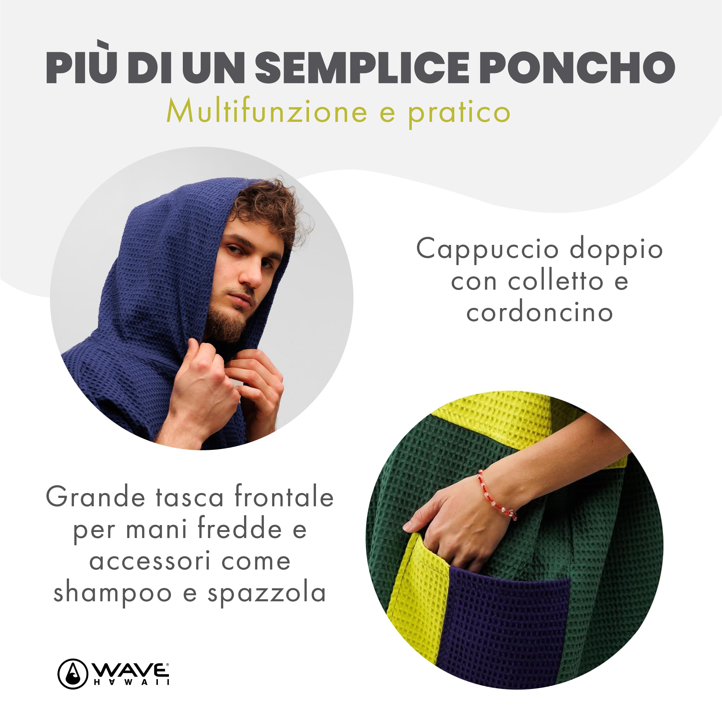 WAVE HAWAII Travel-Poncho da surf donna & uomo L-XL, 171-197 cm | 100% cotone, poncho mare assorbente per cambiarsi, spiaggia, surf, sauna & sport acquatici