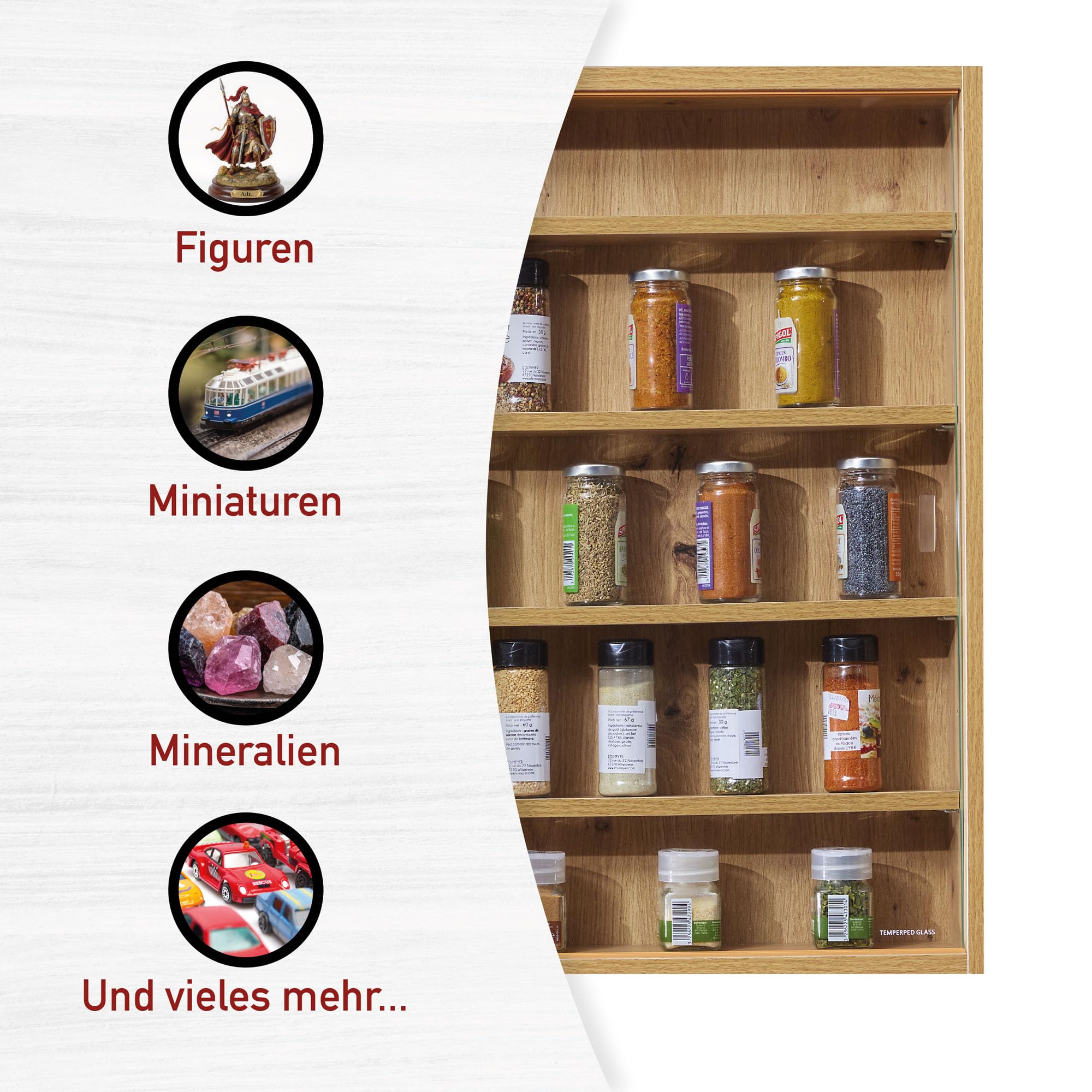 Inter Link Sammlervitrine Glasvitrine Wandvitrine Eiche Sonoma 80x60 cm – Bild 3