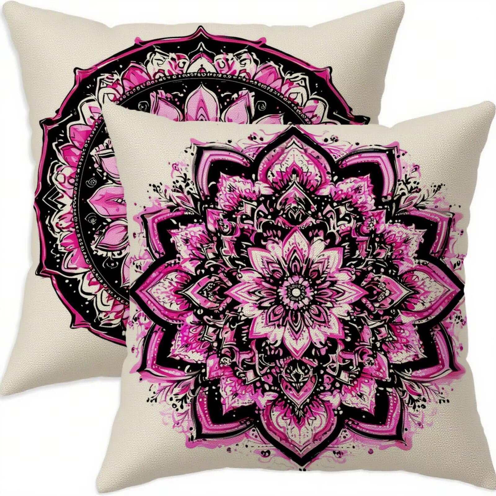 Housse coussin 55x55cm vintage violet en lin imperméable lot de 2 pour décoration salon chambre