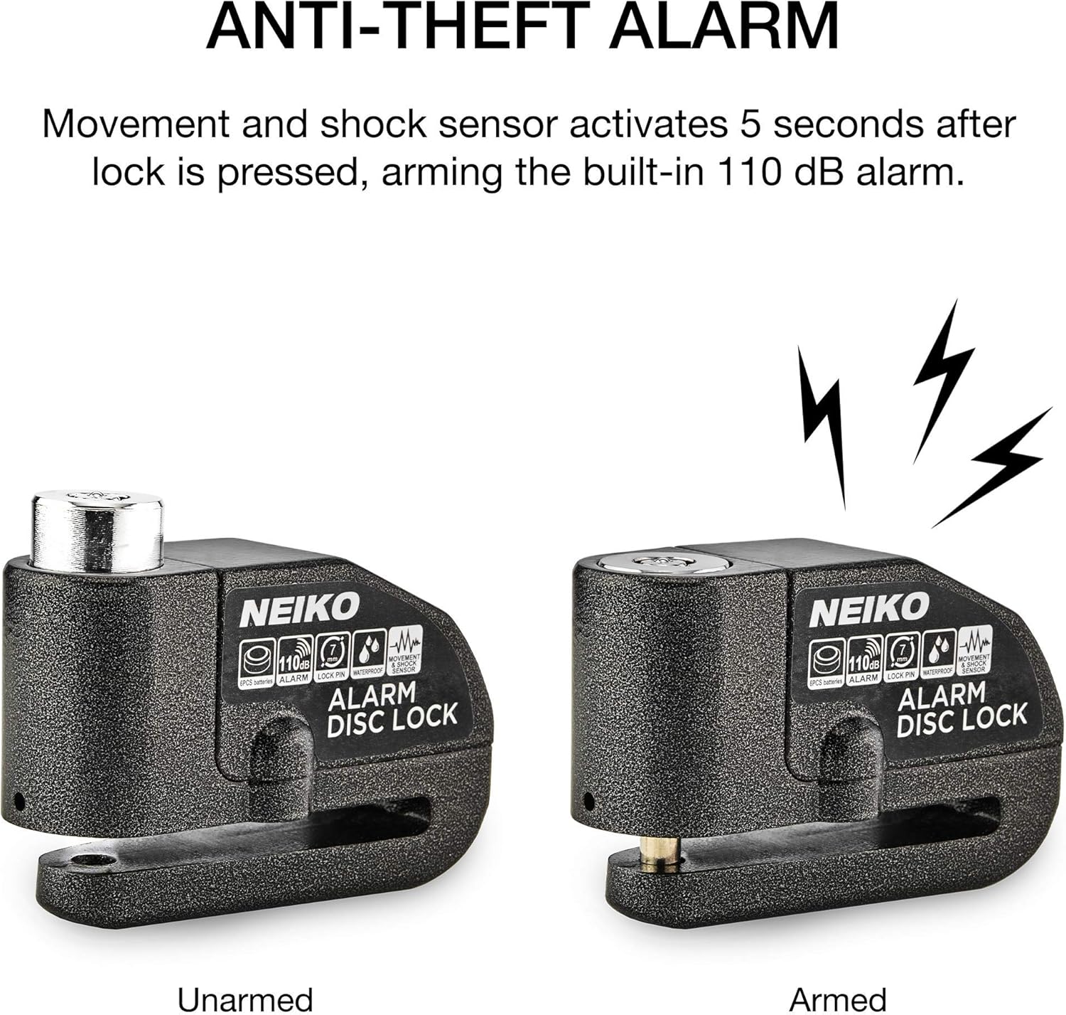 NEIKO 52908A Motorcycle Locks Anti Theft with Alarm, Motorcycle Disc Lock with Alarm, Disk Lock Anti-Theft Motion Sensor, Security Lock Brake, Universal Alarm Lock for Motorcycles, Bicycles & More