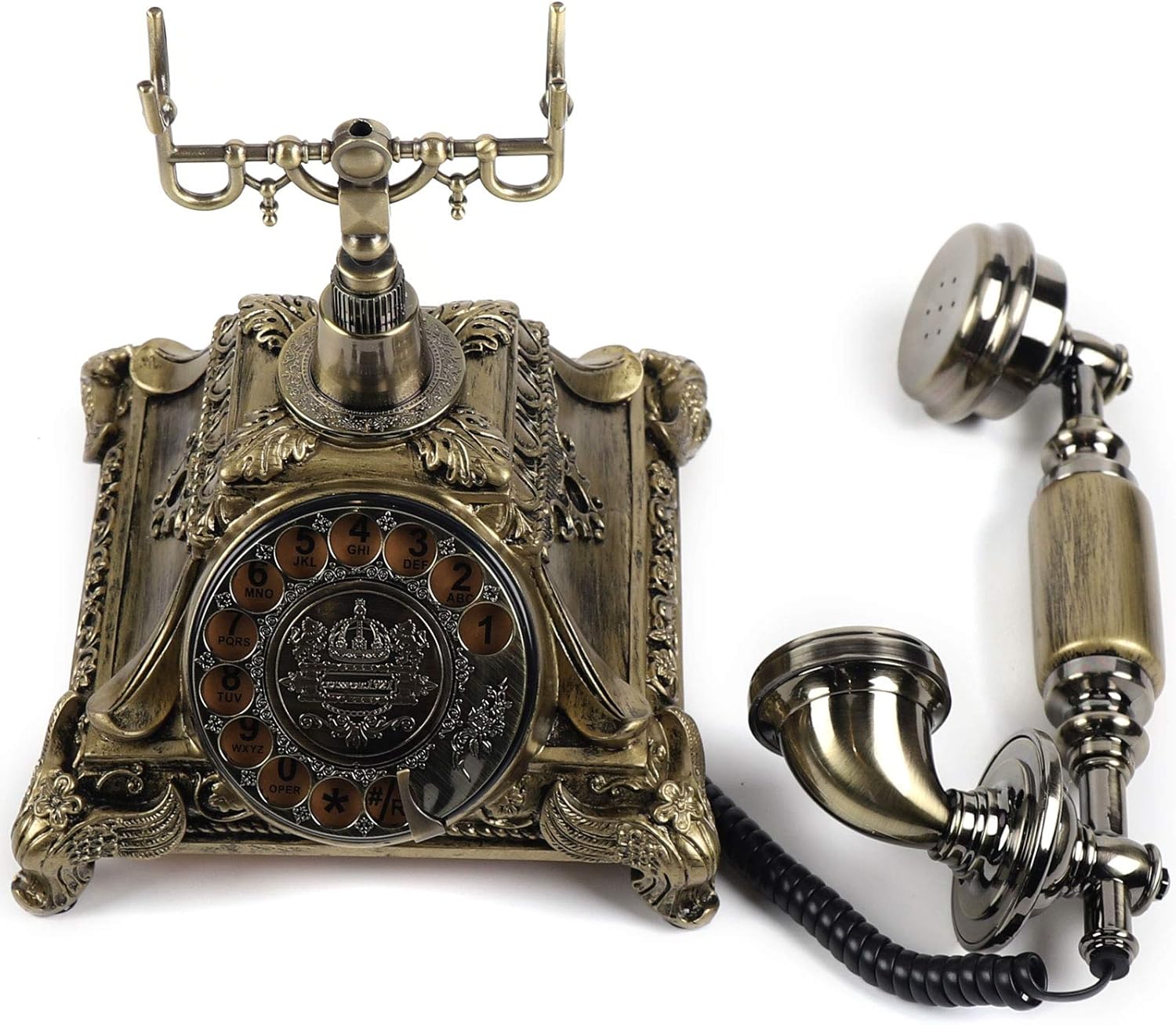 CNCEST Retro Vintage Telephone, Resin Imitation Copper Vintage Style Rotary Retro European Antique Handset Rotary Dial Phone Home and Office Telephone