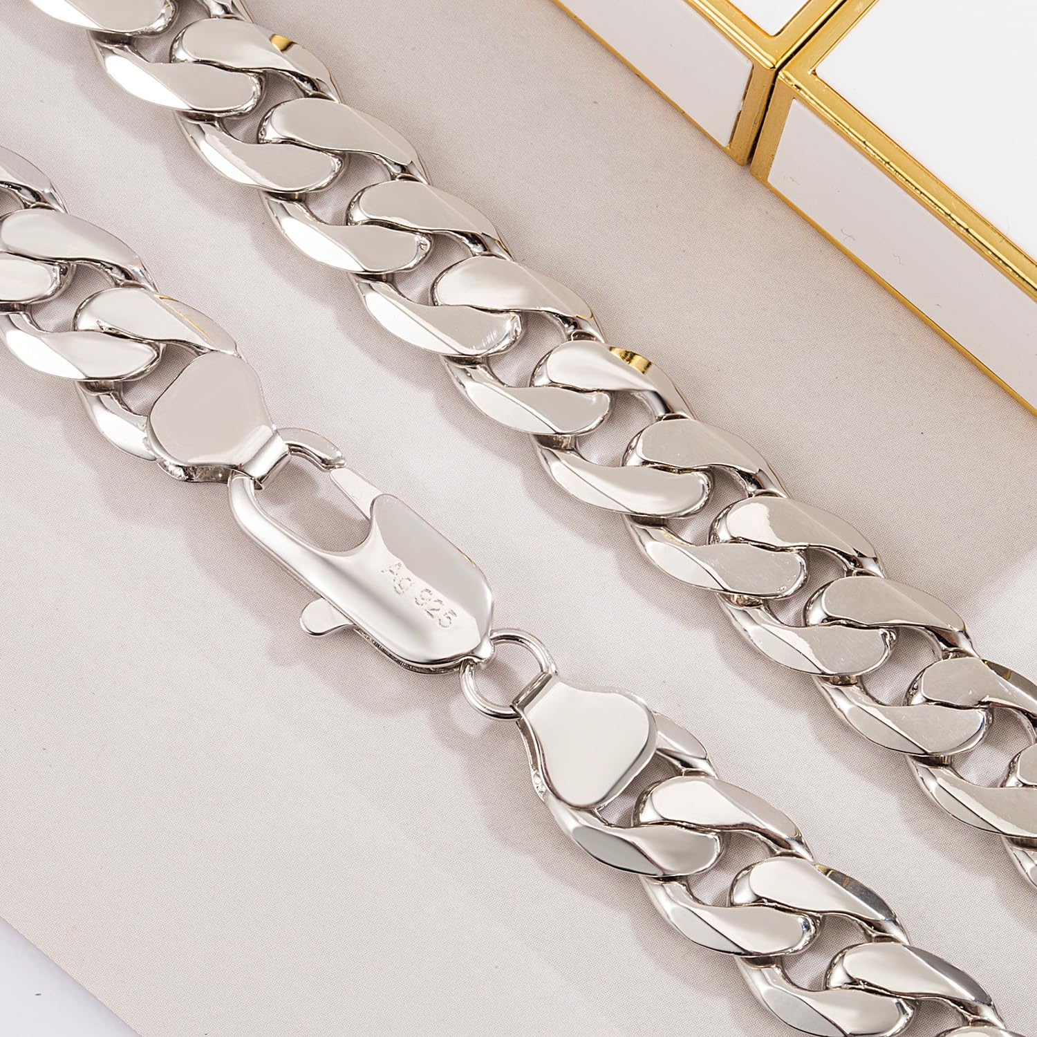 Dankadi Collier Cubain Massif Large 10MM 12MM en 925 Argent pour Homme Femme, Chaîne à Maillon Cubaine Grosse 16"-30" Rock Punk Hip Pop Miami Cadeau de Bijoux Fête Anniversaire