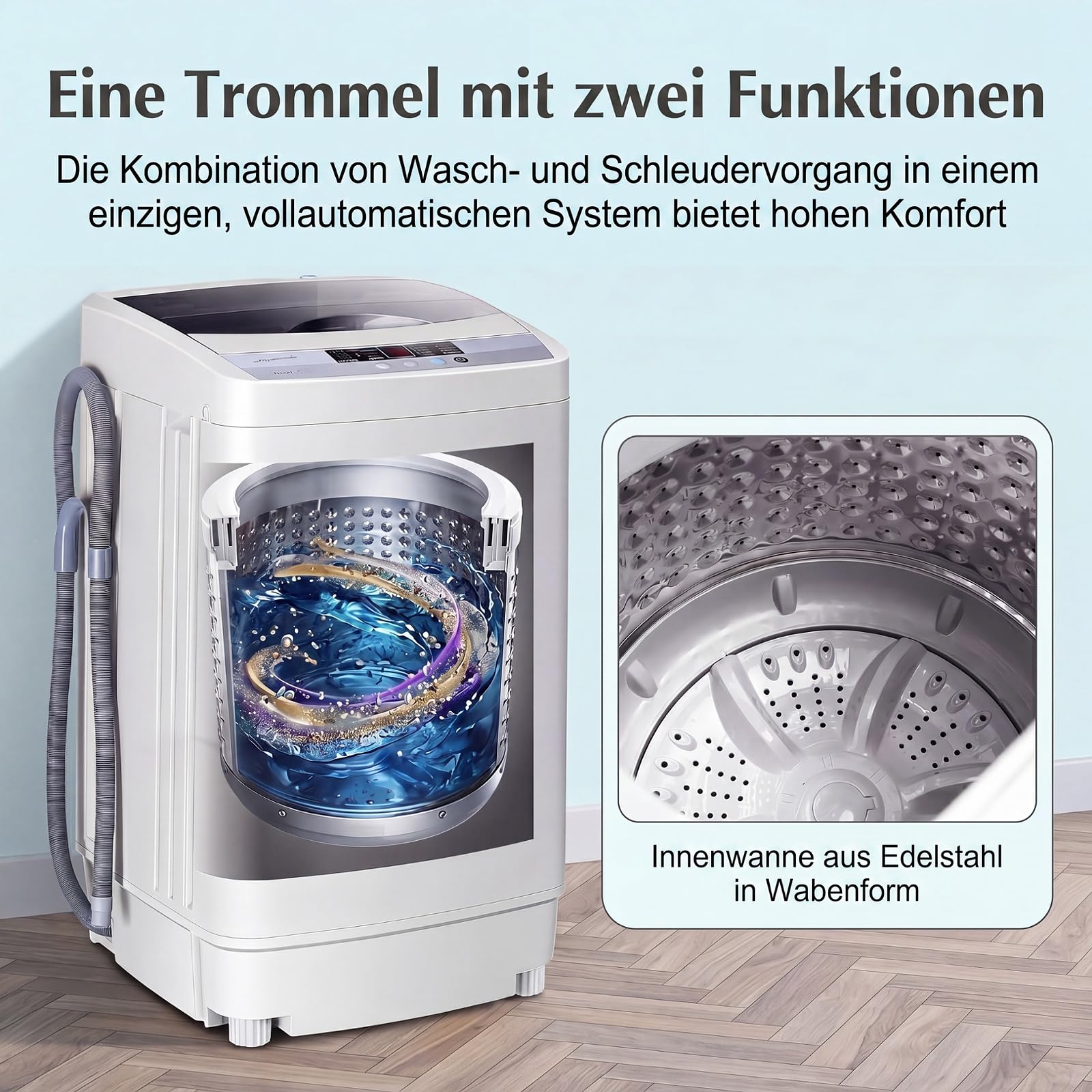 GYMAX Vollautomatische Waschmaschine 4,5 kg, Toplader Waschvollautomat mit Pumpe, Schleuder & 10 Programmen, mini Waschmaschine Vollautomat für Wohnung, Apartment & Wohnmobile
