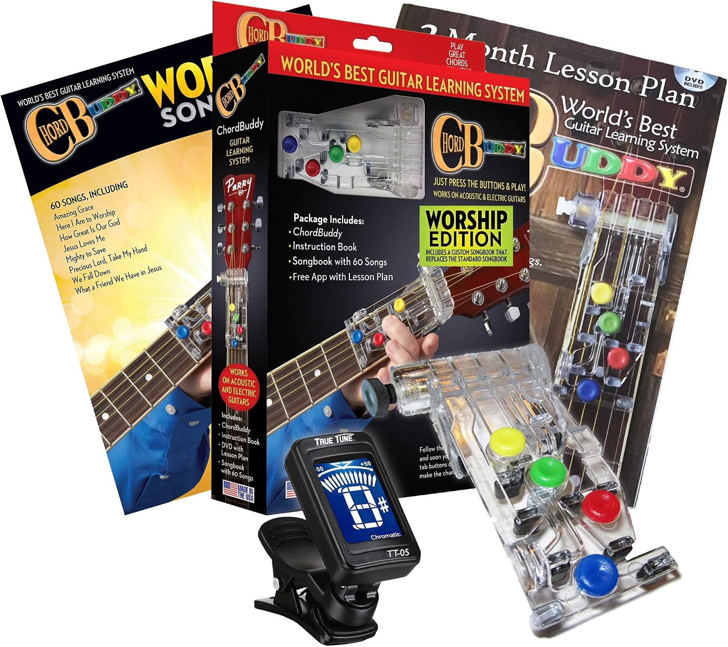 Chord Buddy Worship Edition Guitar Training Device Teaching Aid with Gospel Songbook, Lessons and Tuner