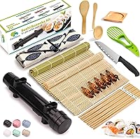 Vista 1 de Kit de fabricación de sushi SmileTools, juego de 22 piezas para principiantes con libro guía, bazuca, cuchillo, estera, cortador de aguacate