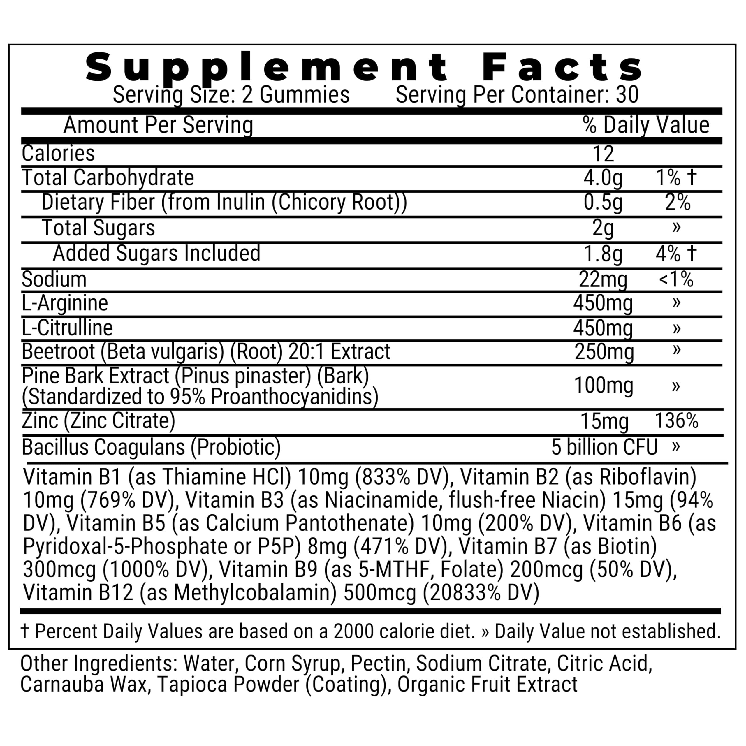 Pine Bark Extract L-Arginine L-Citrulline Beetroot Probiotic Fiber Methylated B Complex Zinc Gummies for Women Men Adults Kids w. Chicory Root Inulin 5-MTHF B6 P5P Powder Capsule Pill Supplement Alt — Amazon image 9