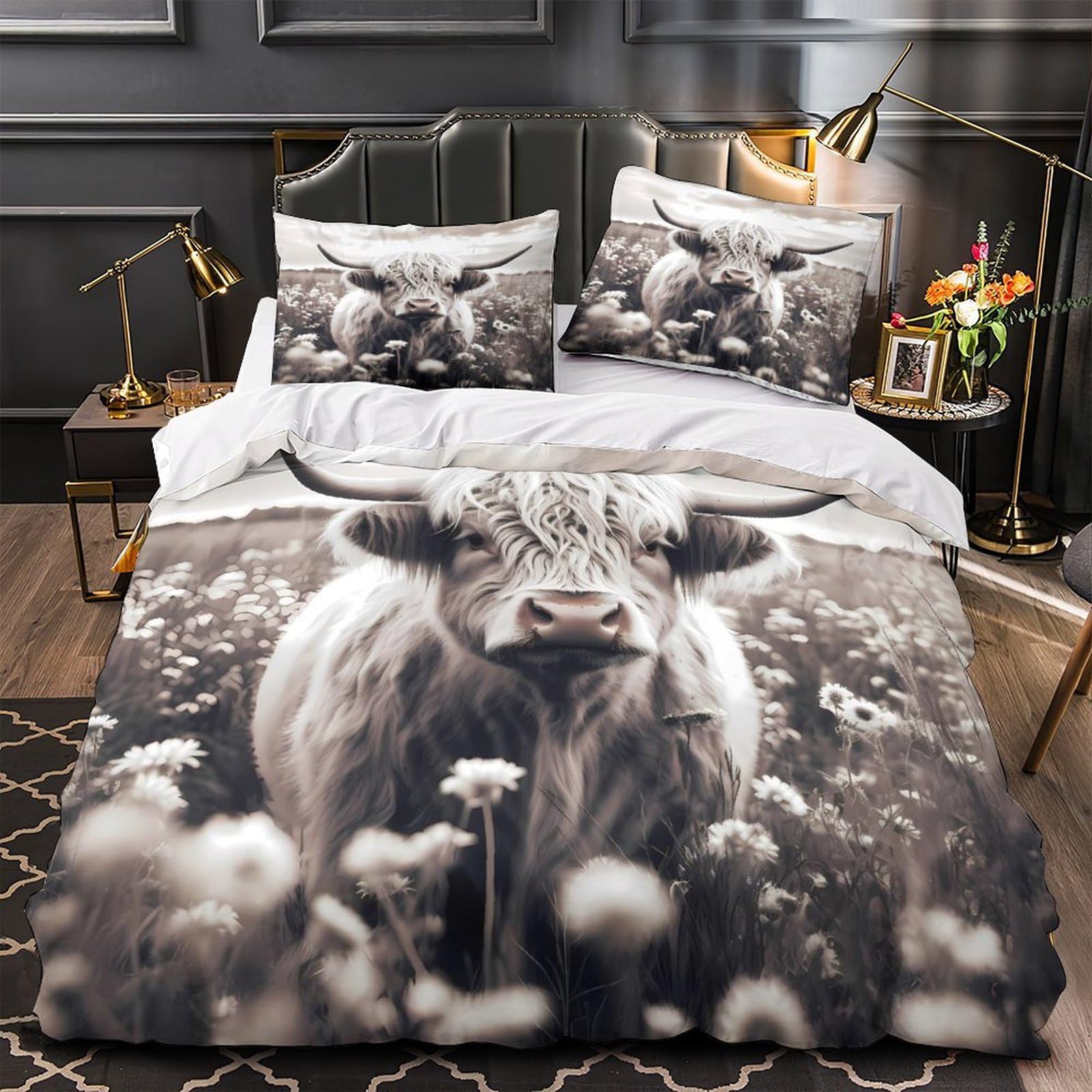 Ensemble de literie Highland Cow 3 pièces microfibre 200x200cm