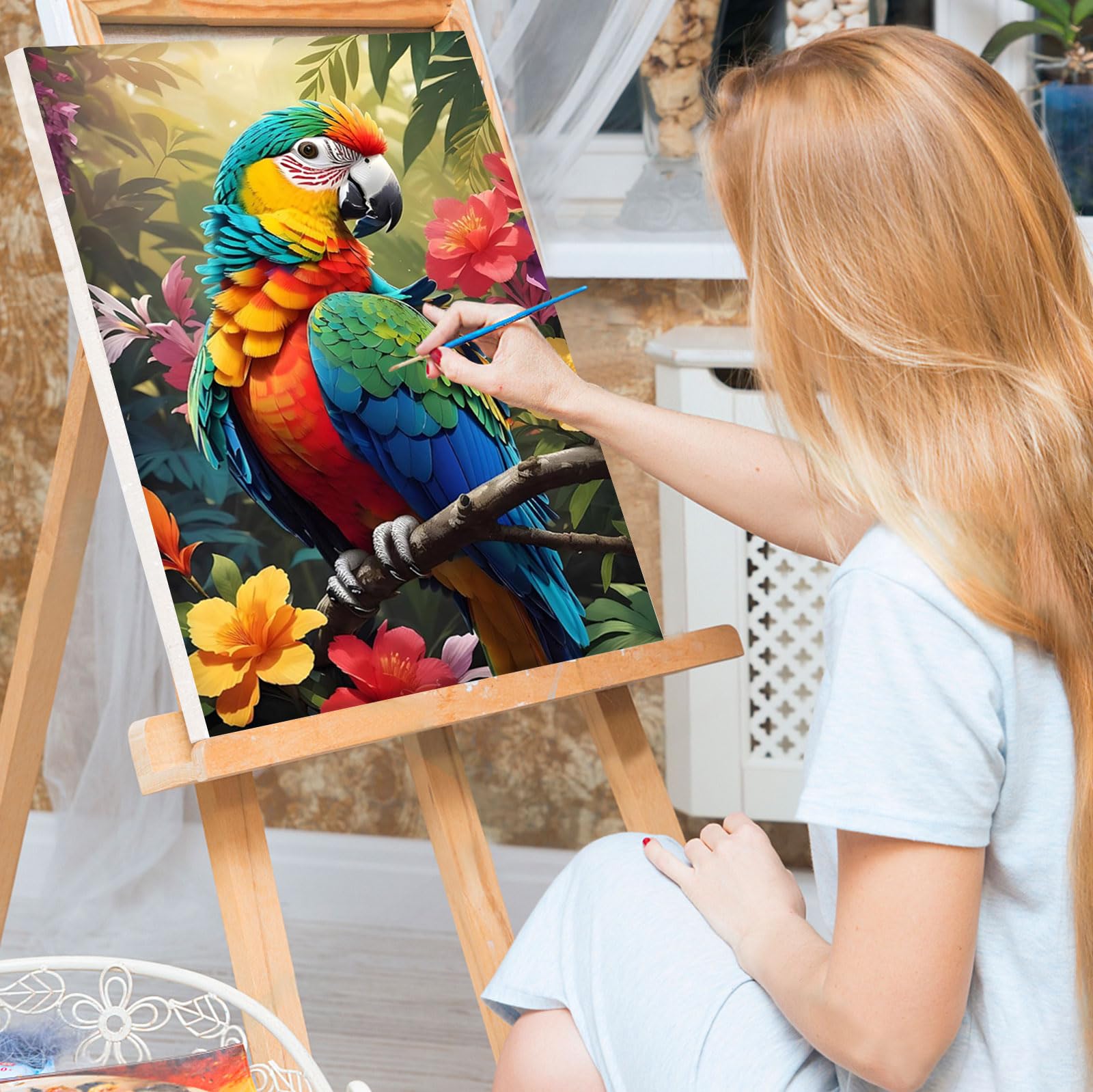 Lxmsja Paint by Numbers Parrot for Adults Beginner with Frame, Parrot Painting by Numbers for Adults on Canvas, DIY Acrylic Birds Painting Kit Art and Crafts Gifts for Home Wall Decor, 8x12inch - Image 3