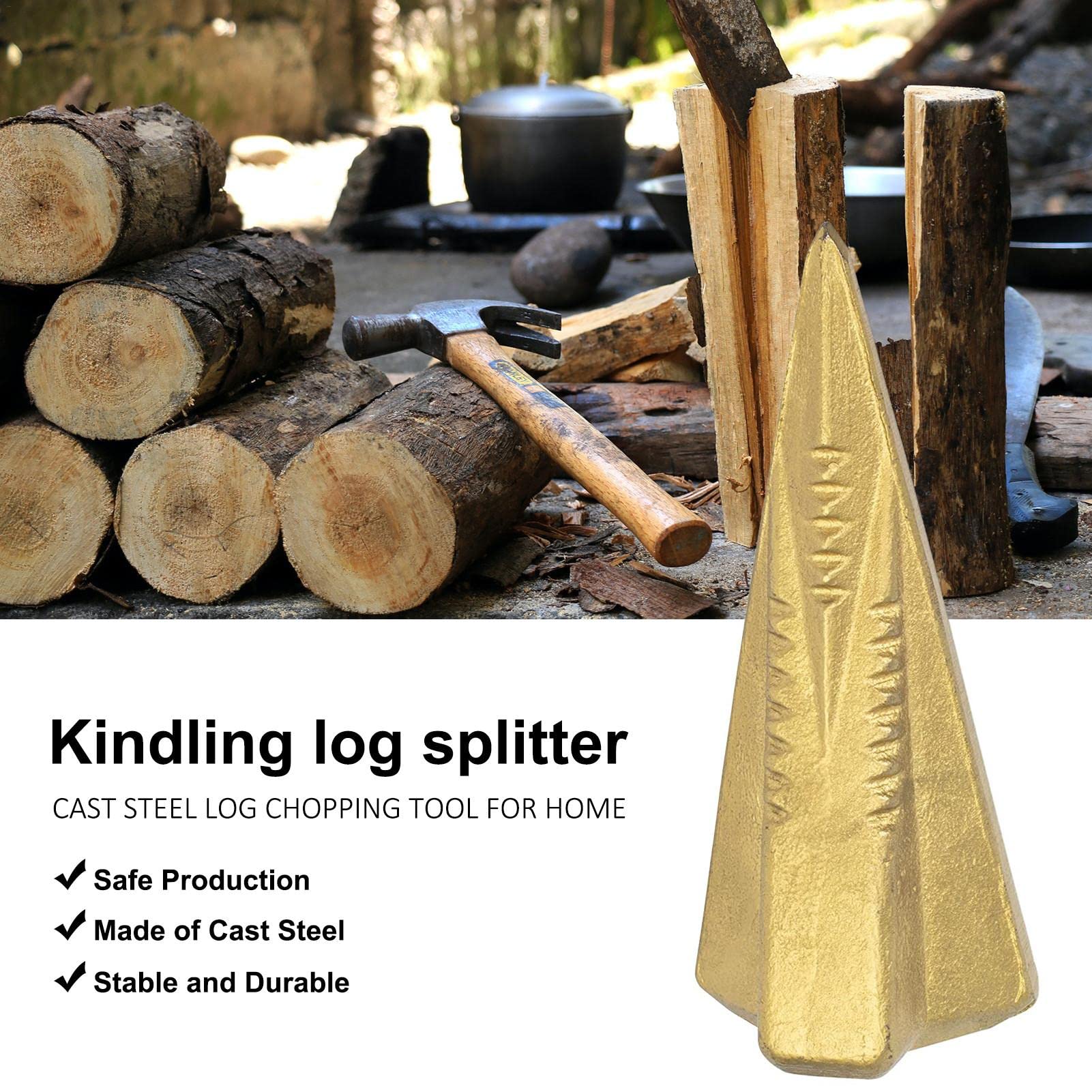 Cuneo spaccalegna | Cuneo per ceppi Manuale Cuneo per spaccalegna a Forma di Diamante | Spaccalegna con Cuneo in Legno diamantato per spaccare Quercia, Noce, Noce, sicomoro, 4 libbre