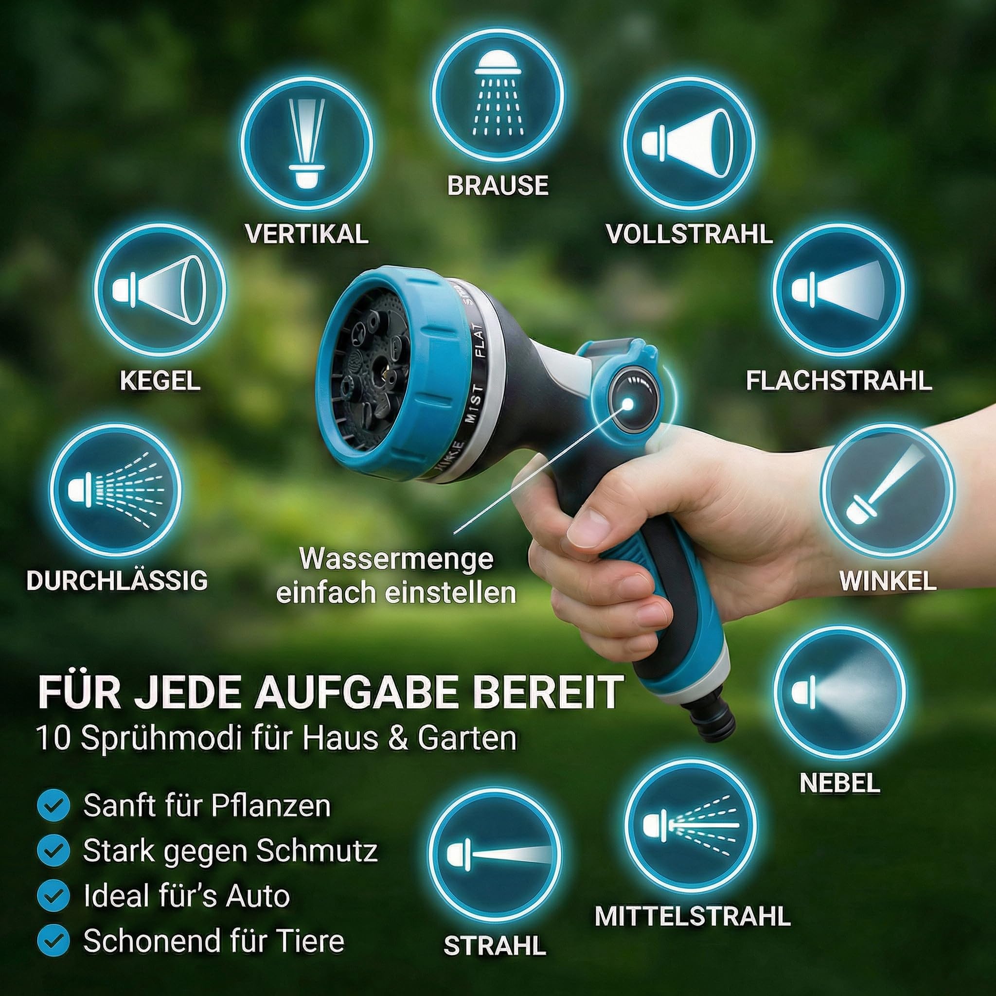 TIREX by xonic® Flexibler Gartenschlauch mit 10 verschiedenen Strahlarten – leichter Wasserschlauch flexibel mit 3-fach Latexkern – dehnbarer Flexschlauch/Gartenschlauch flexibel (Blau, 7,5m)