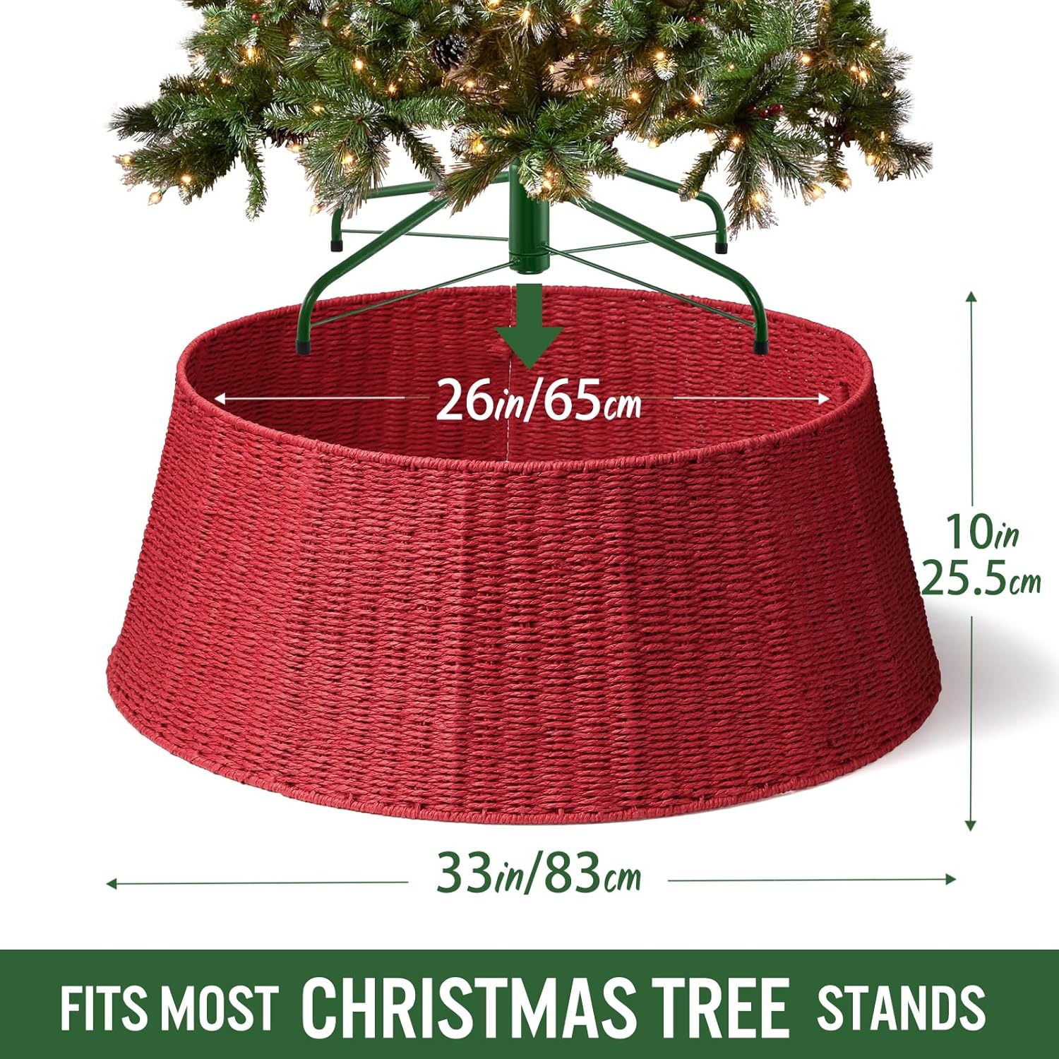 Hommtina Christmas Tree Collar, Christmas Tree Collar Cover to Hide Stand & Unsightly Mess, Decorative Xmas Tree Collar Skirt Replacement (Red3)