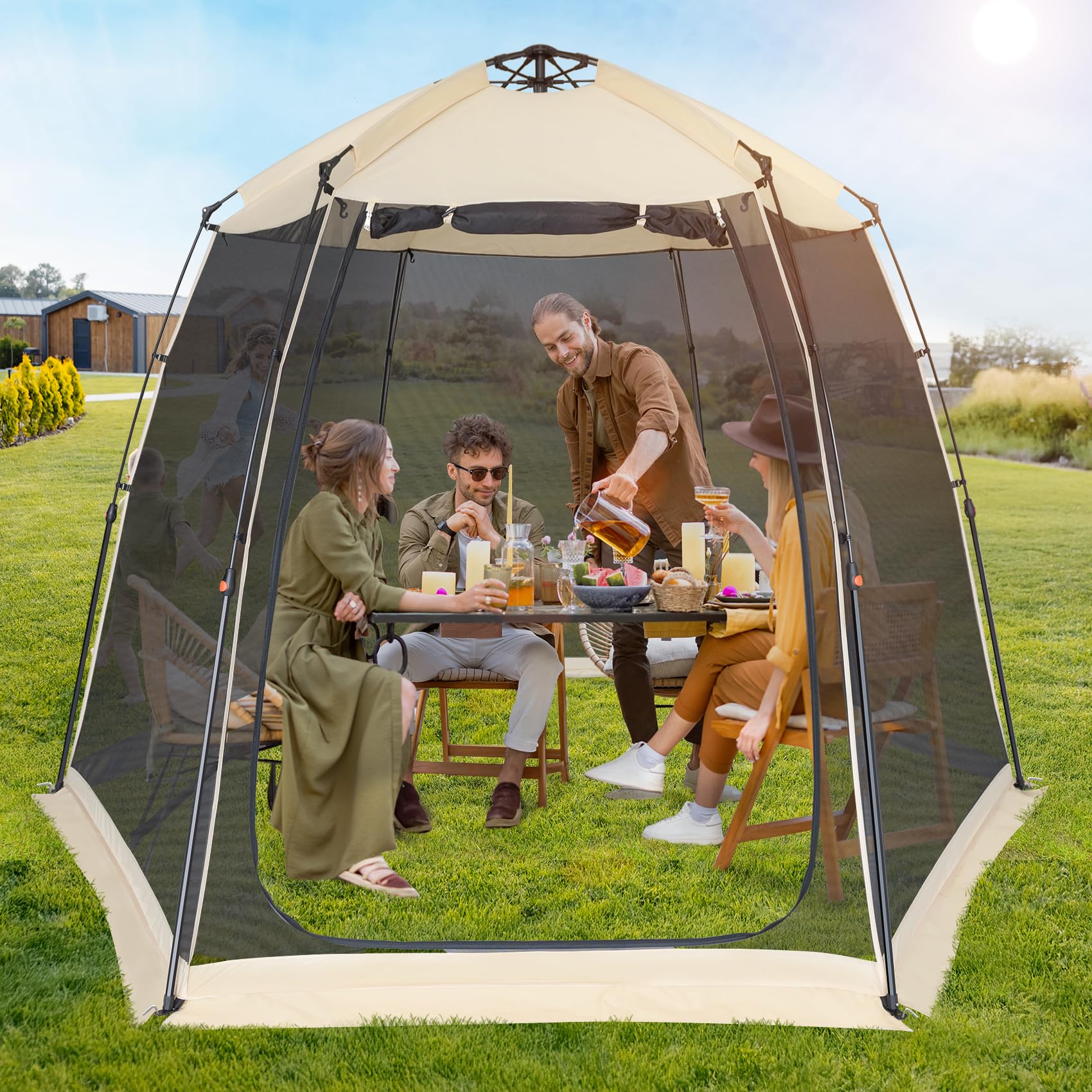 EighteenTek Screen House Gazebo, 2-4-6 Person Pop Up Screen Tent, Instant Screen Room with Carry Bag, Outdoor Mosquito Tent Pop-Up, Sun Shade Shelter for Patio, Garden, Backyard, Deck