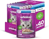 Packs de Ração Úmida Whiskas Sachê para Gatos Adultos Castrados, Peixe ao Molho, 40 Sachês de 85 g