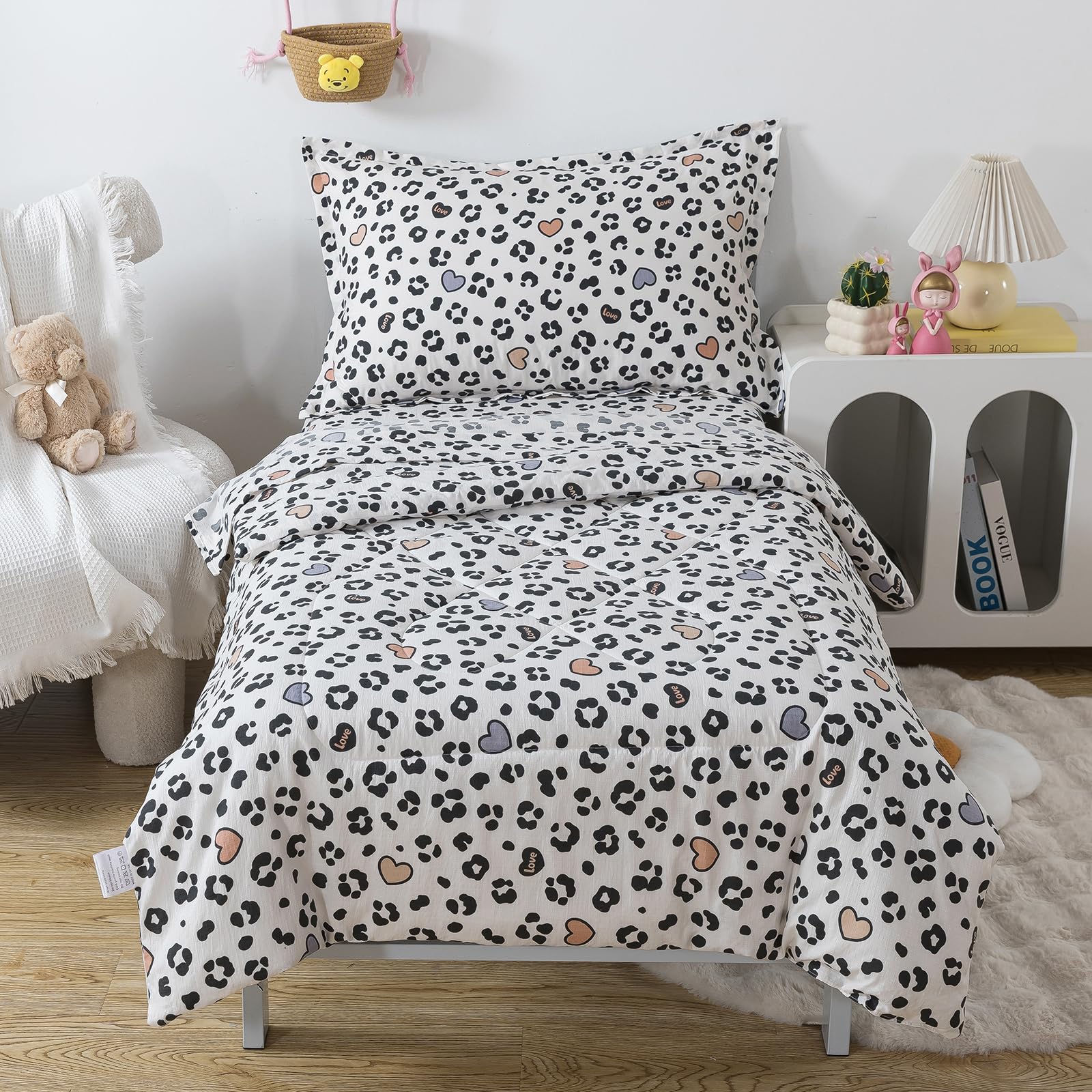 Caressma Cheetah Print Toddler Bedding Set 4 Pieces Kids Comforter Set