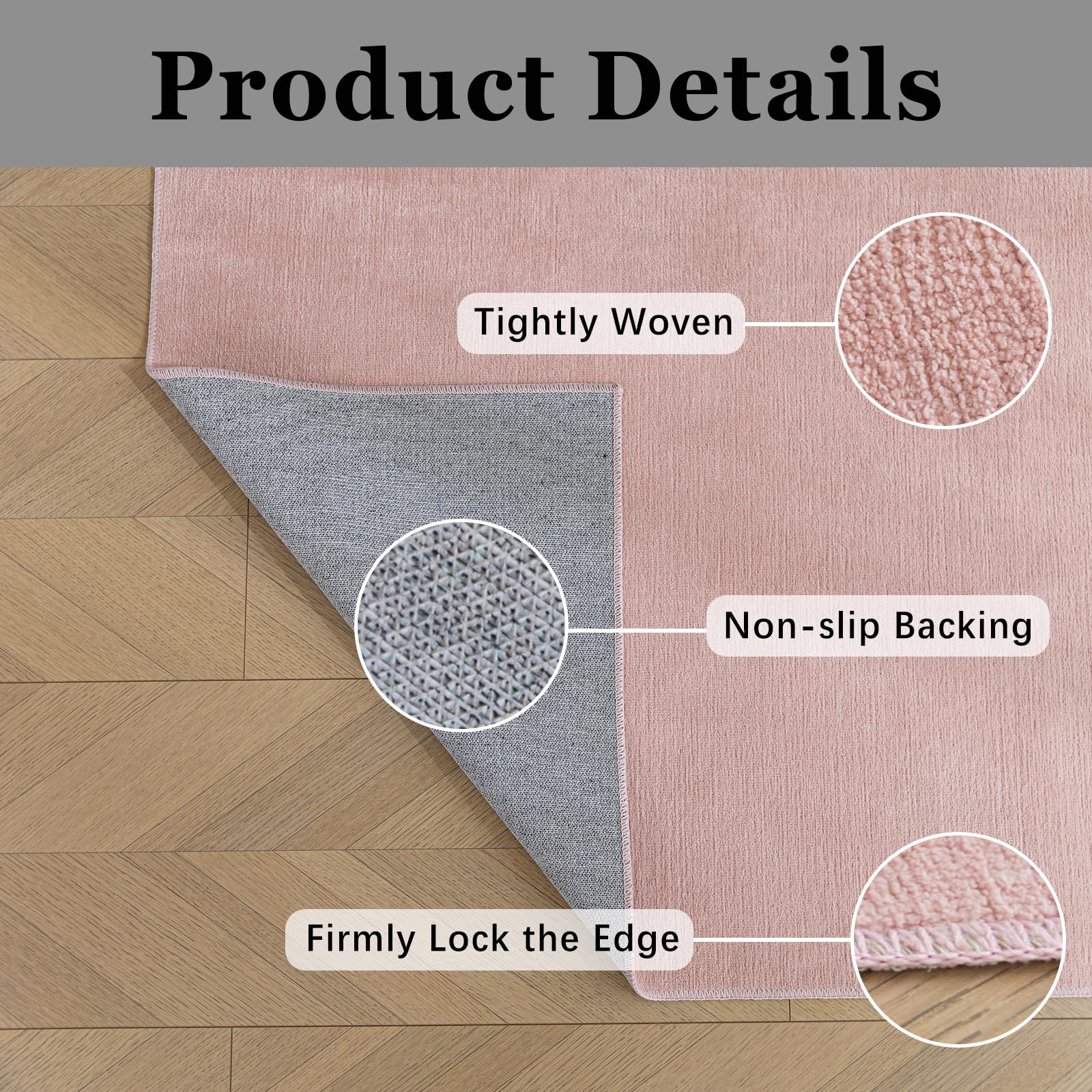 Tapis à poils courts - 80 x 120 cm - Rose - Lavable en machine - Antidérapant - Pour salon, chambre à coucher - Petit et antidérapant - Pour chambre d'enfant