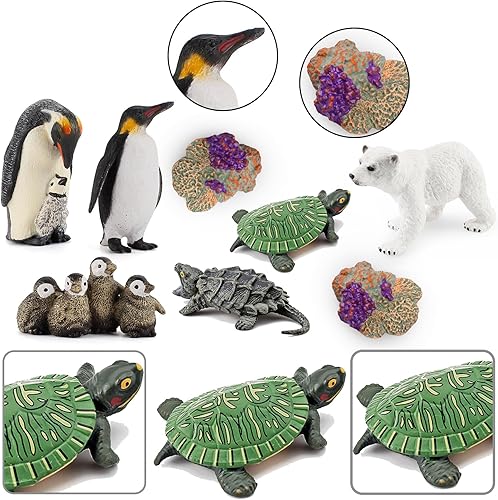 Miniatura 5 de VonkoTuo Juguetes de animales marinos, 8 piezas, figuras de animales árticos, oso polar, pingüino, tortuga, modelo, decoración de pasteles, regalos