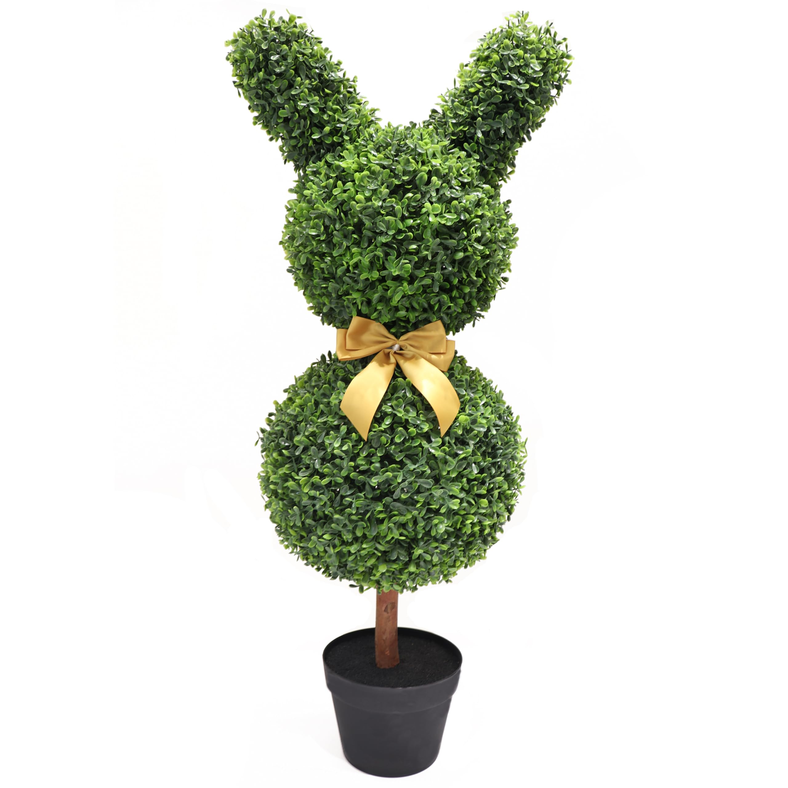 36'' Artificial Bunny-Shaped Bowknot Topiary Tree UV-Resistant Faux Boxwood Topiaries Plant for Porch Decor Outdoor/Indoor