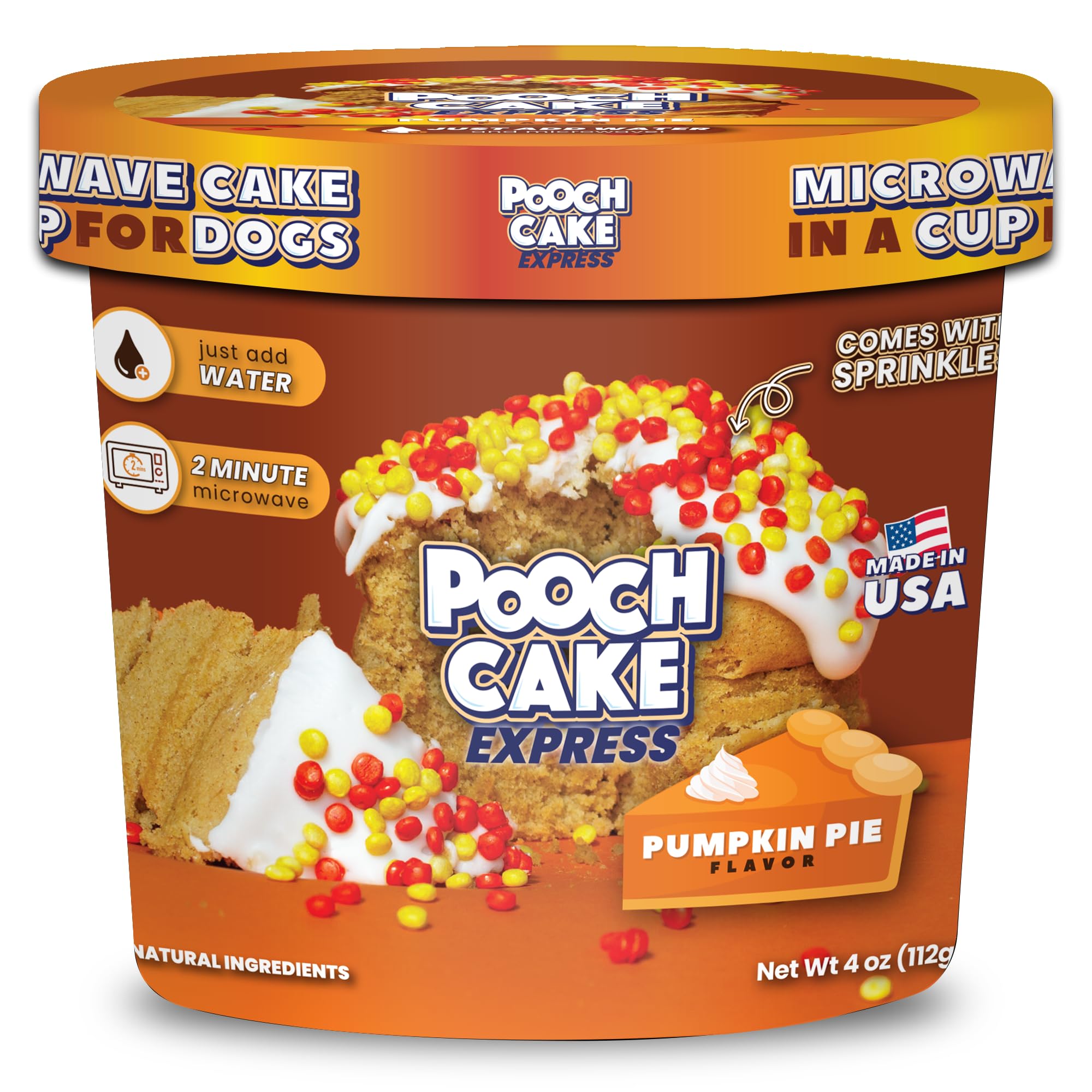 Pooch Cake Express Microwave Cake in a Cup for Dogs (Pumpkin) - Just Add Water & Microwave, Ready in 2 Minutes – Made in USA - Sprinkles, Cake Mix and