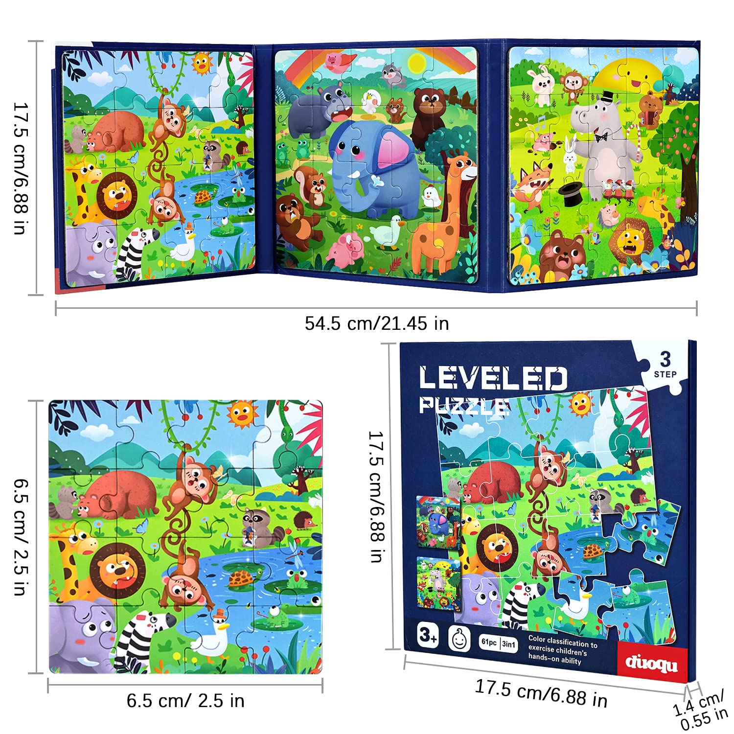 BBLIKE Puzzle Magnetici per Bambini dai 3 Anni in su, Puzzle 3-in-1, Puzzle con Animali in Legno Libro per Bambini, Giochi da Viaggio Giocattoli per Bambini di 3 4 5 Anni(mondo animale)