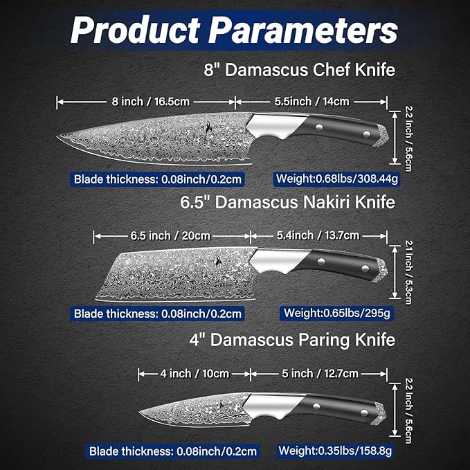 Set Cuchillos Cocina 3 Piezas Acero Inoxidable miniatura 7