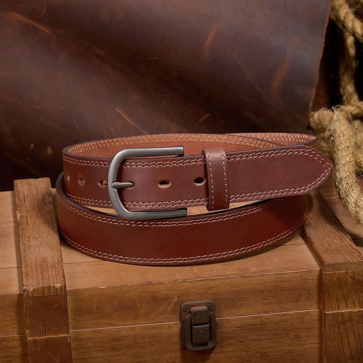 Men's Full Grain Leather Belt for Everyday Casual Jeans, 1.5" Handmade Men Leather Belts with Gift Box - Image 3