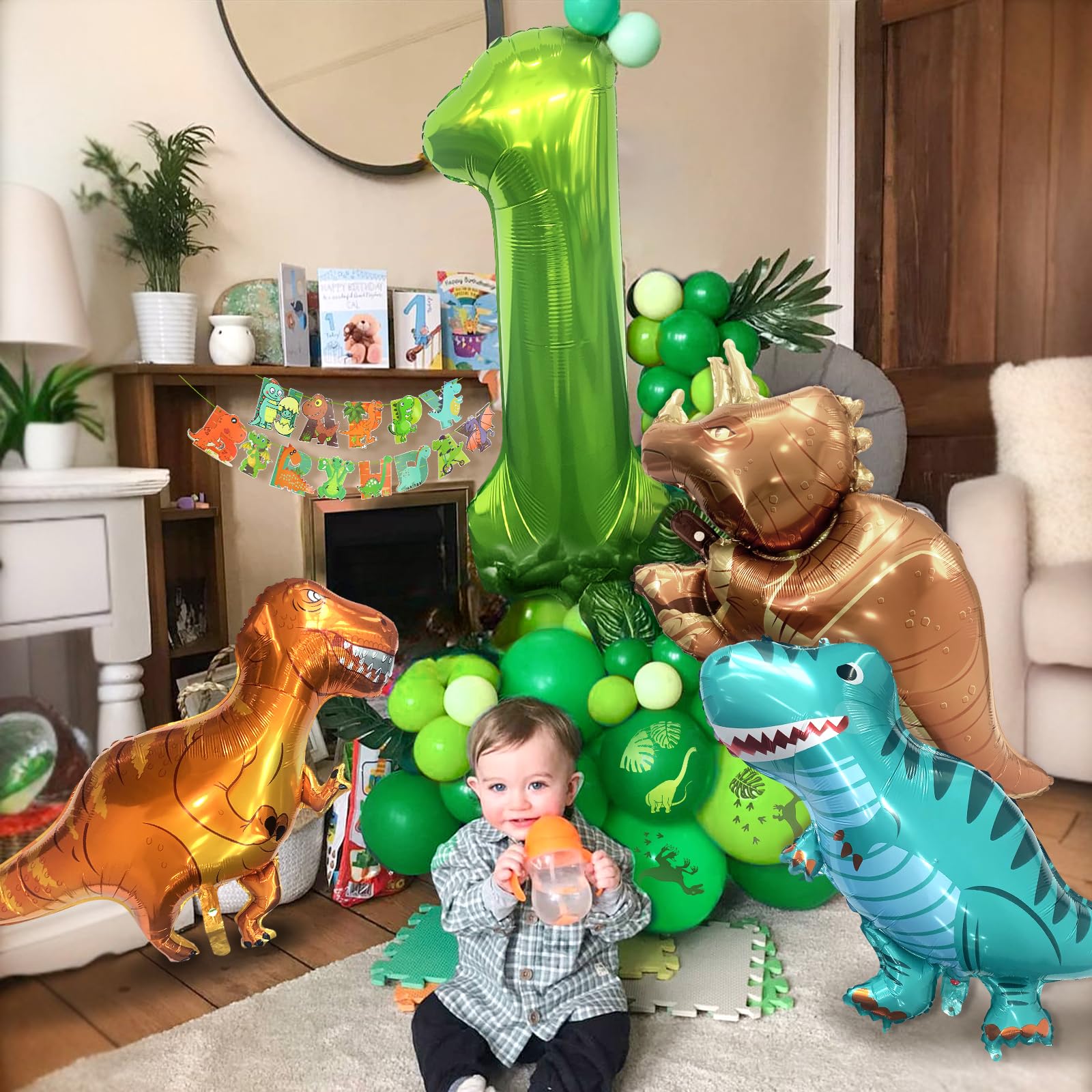 113pcs Dinosaur Foil Balloon Set Green Party Forest Theme for Baby's Birthday De 113pcs Dinosaur Foil Balloon Set Green Party Forest Theme for Baby's Birthday De