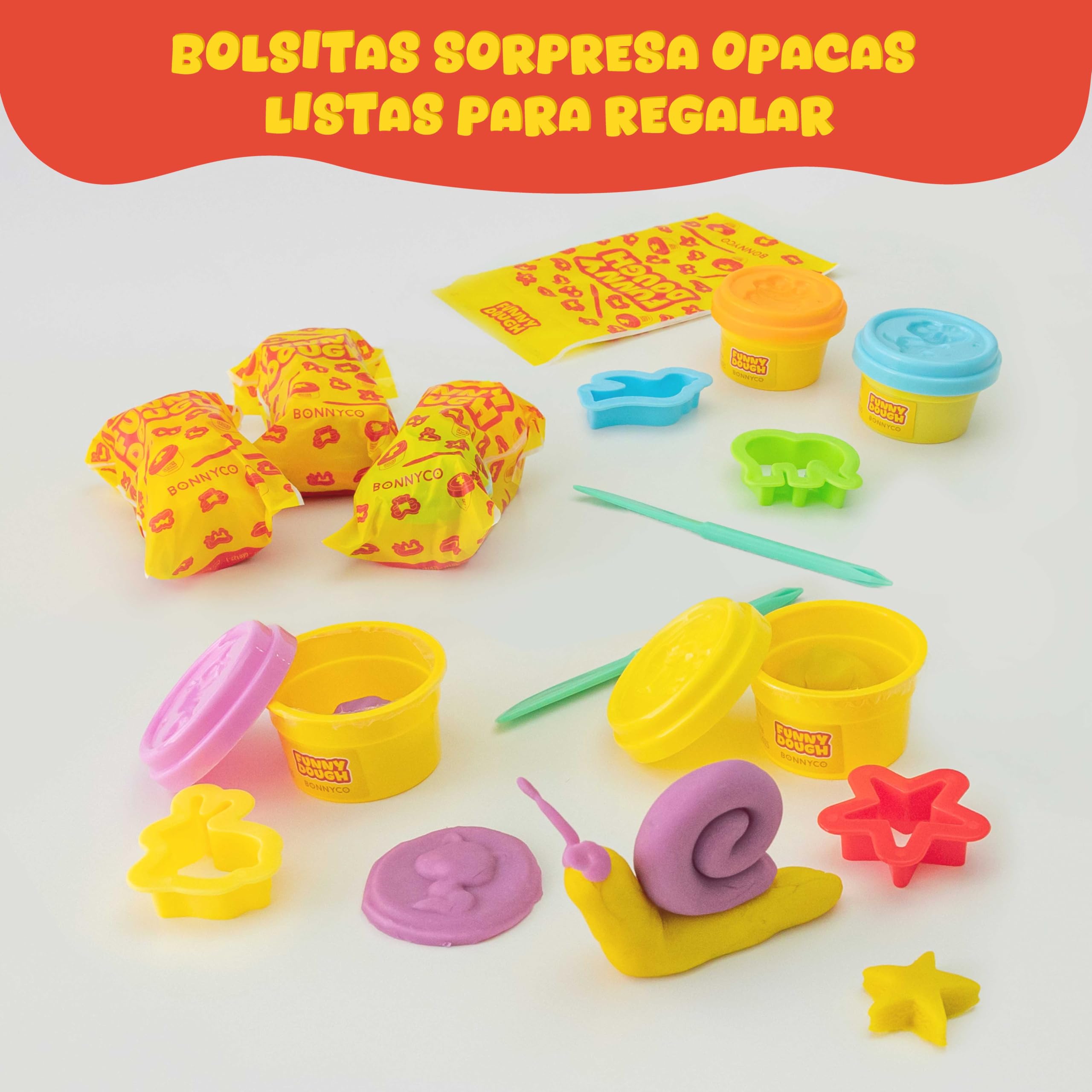BONNYCO Set Plastilina con Moldes y Bolsas Sorpresa Pack 16 Regalos Cumpleaños Niños Colegio 3-9 Años. Detalles Alumnos Fin de Curso, Ideas Regalitos para Invitados, Relleno Piñata