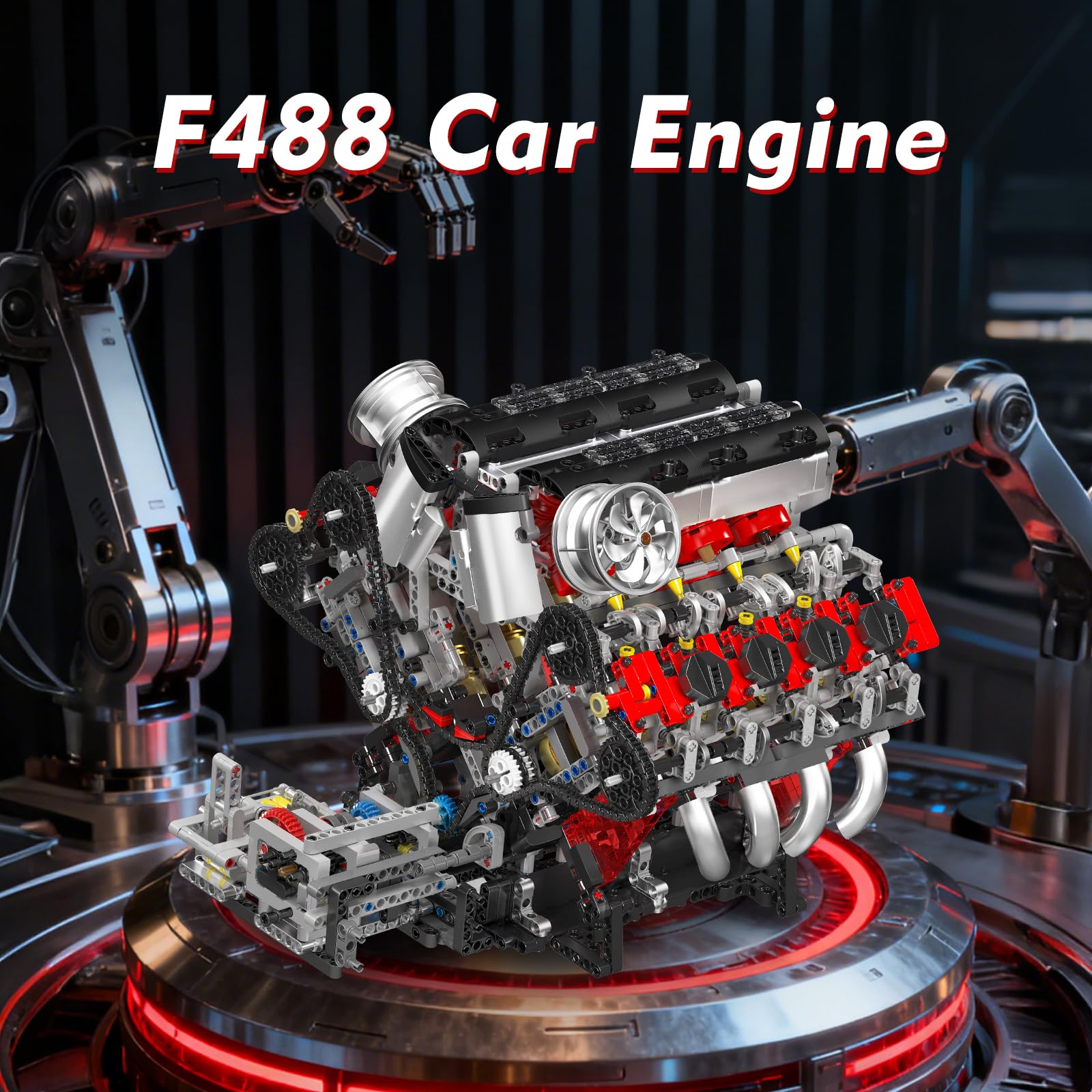 Mould King 10130 F488 Supercar V8-Motor, MOC-Spielzeugbausätze mit Motoren, Hochleistungsmotorenserie für Fahrzeugfans (2718+ Teile)