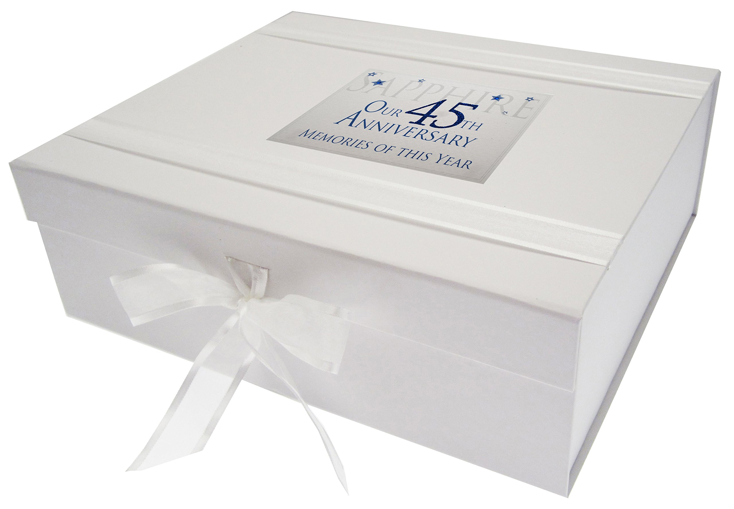 White Cotton Cards 45th Sapphire Anniversary Memories of This Year, Large Keepsake Box, Glitter & Words, Wood, 27.2x32x11 cm