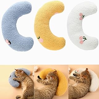 YTCYKJ 3Pack Cat Pillow Dog Bed Pillows Pet Calming Toy Plush Pet Neck Pillow for Upper Spine Calming Support Kitten Pillow Training Toy Joint Relief Sleeping Improve, White, Blue, Yellow