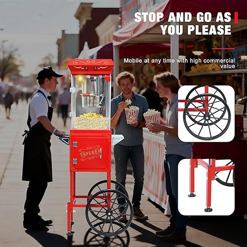 Miniatura 9 de Máquina de palomitas de maíz vintage con carrito, hervidor comercial de 8 onzas que hace 32 tazas, con ruedas y luz de calentamiento para cine en
