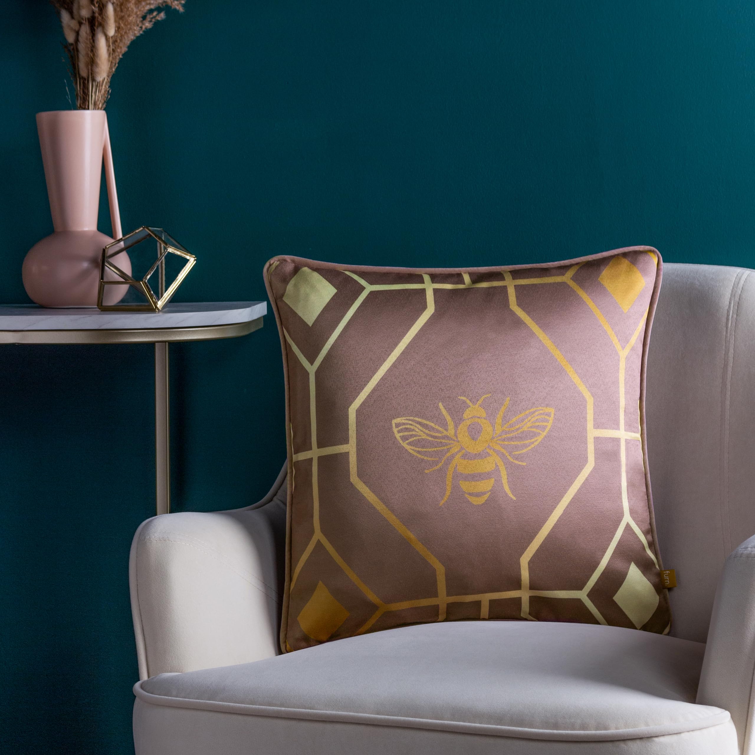 Furn. Bee Deco Geometric Feather Rich Cushion from B&Q