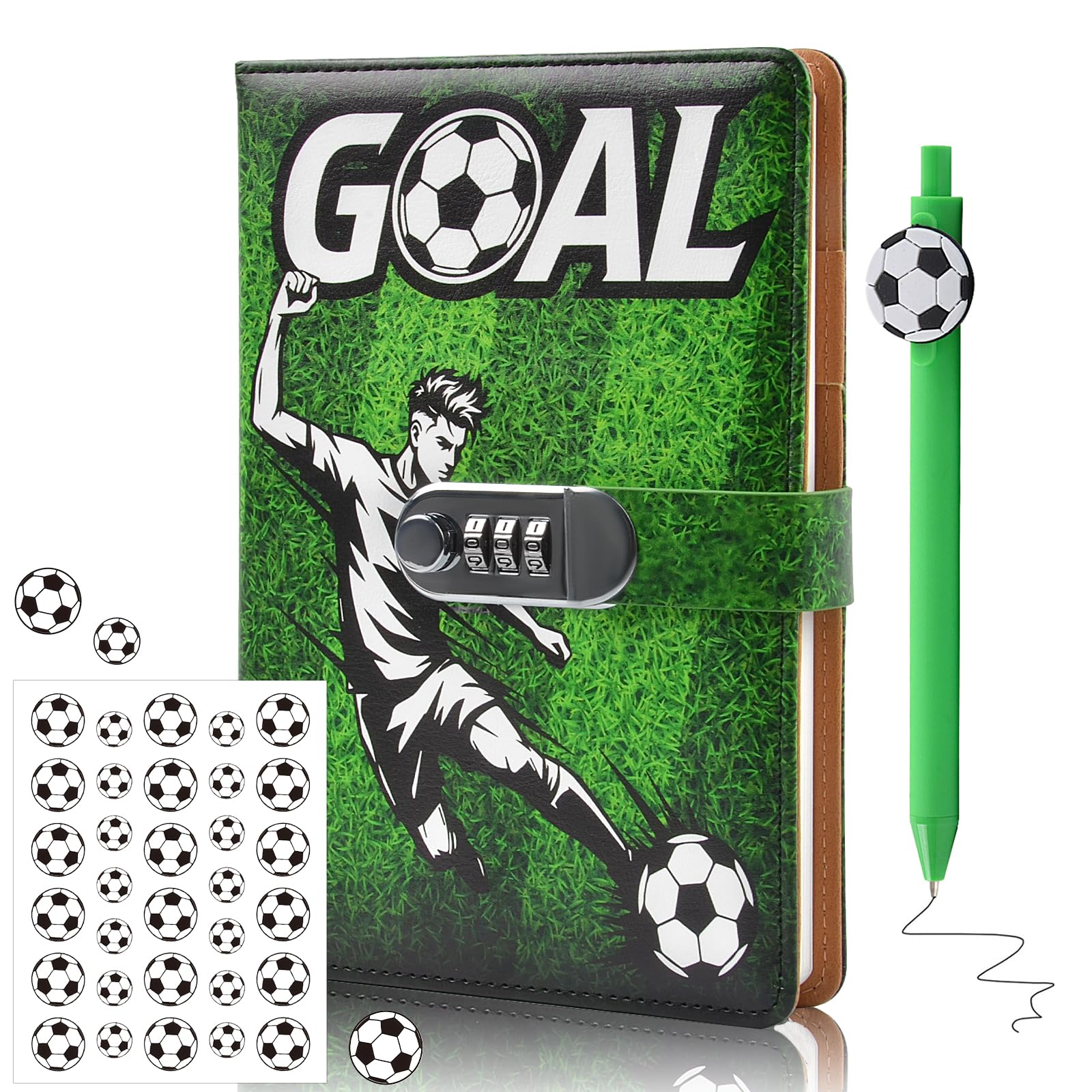 Diary with Lock for Boys,Secret Kids Journal Lockable Diary Football Theme Kids Journal Notebook for Boy 8 9 10 11 12 13 14 15 16 Year Old,Travel Gift ,Birthday ,Back to School Gifts for Teen Boys
